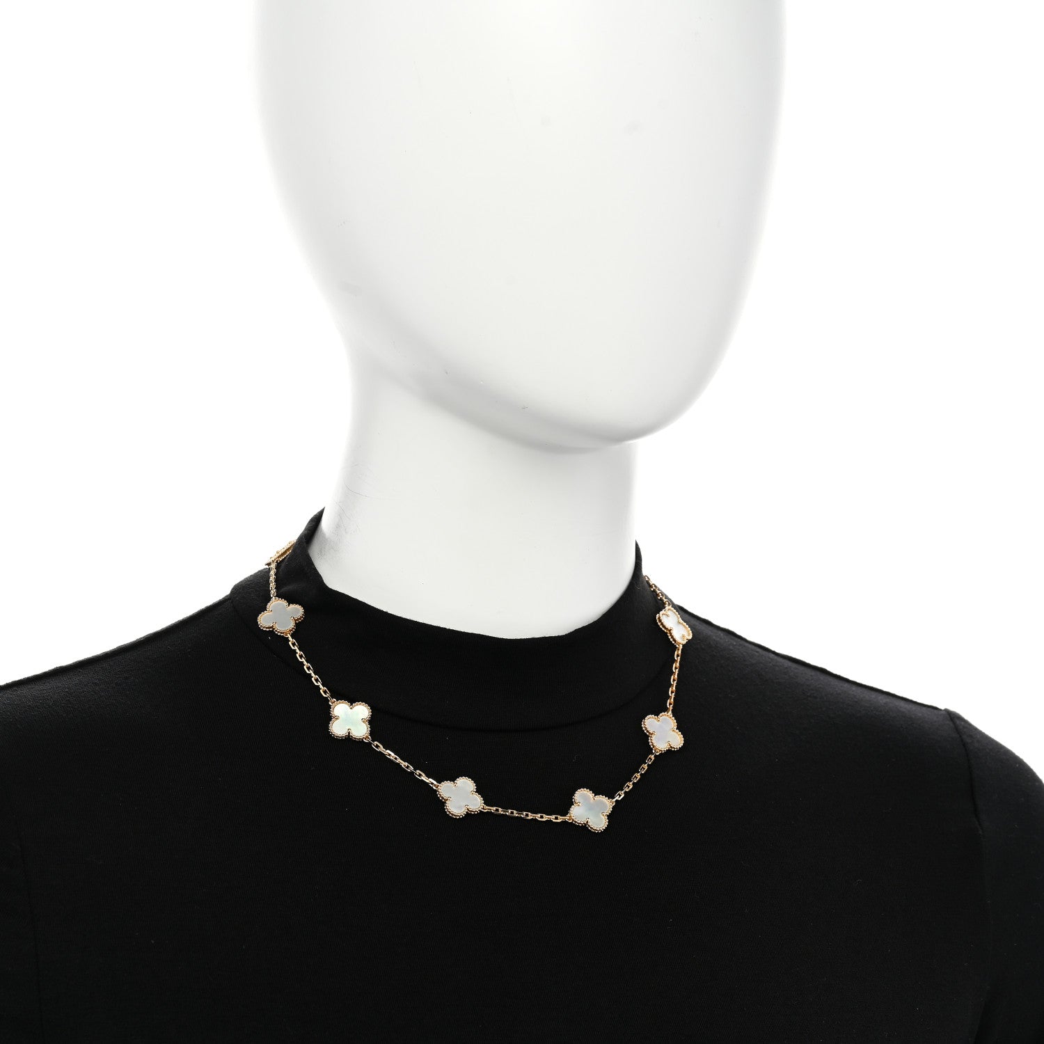 18K Yellow Gold Mother of Pearl 10 Motifs Vintage Alhambra Necklace — view 2