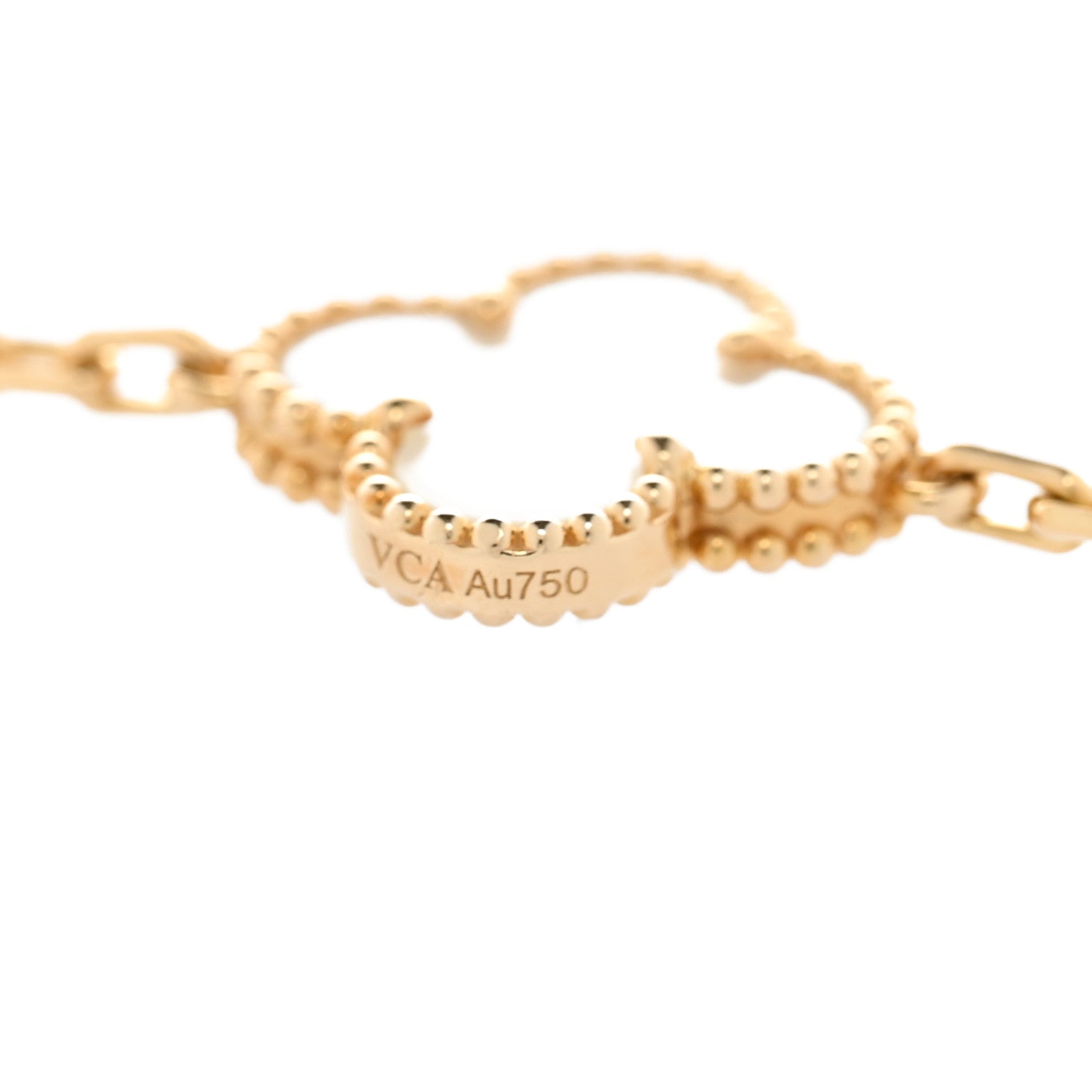 18K Yellow Gold Mother of Pearl 10 Motifs Vintage Alhambra Necklace — view 4