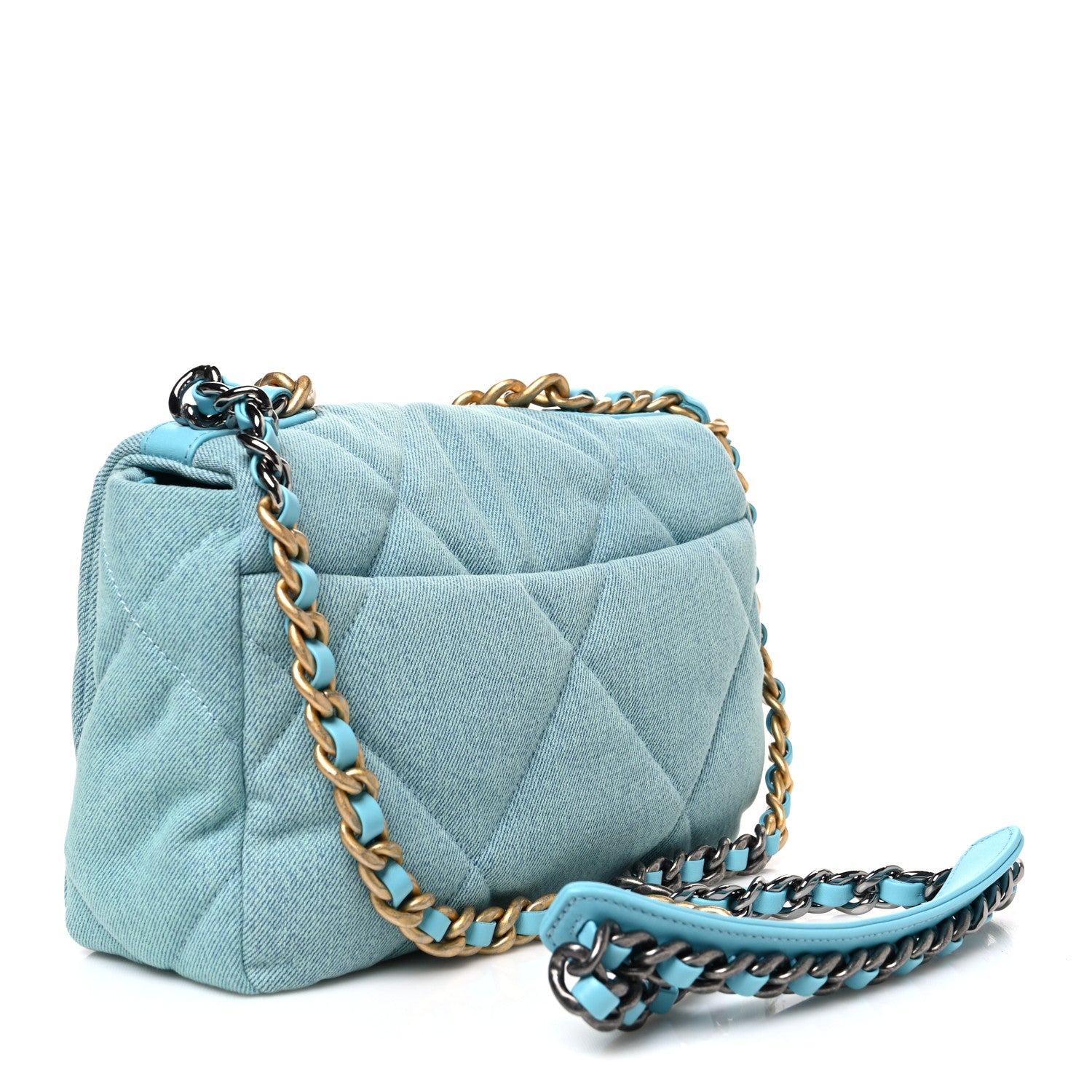 Denim Quilted Medium Chanel 19 Flap Neon Blue — view 3
