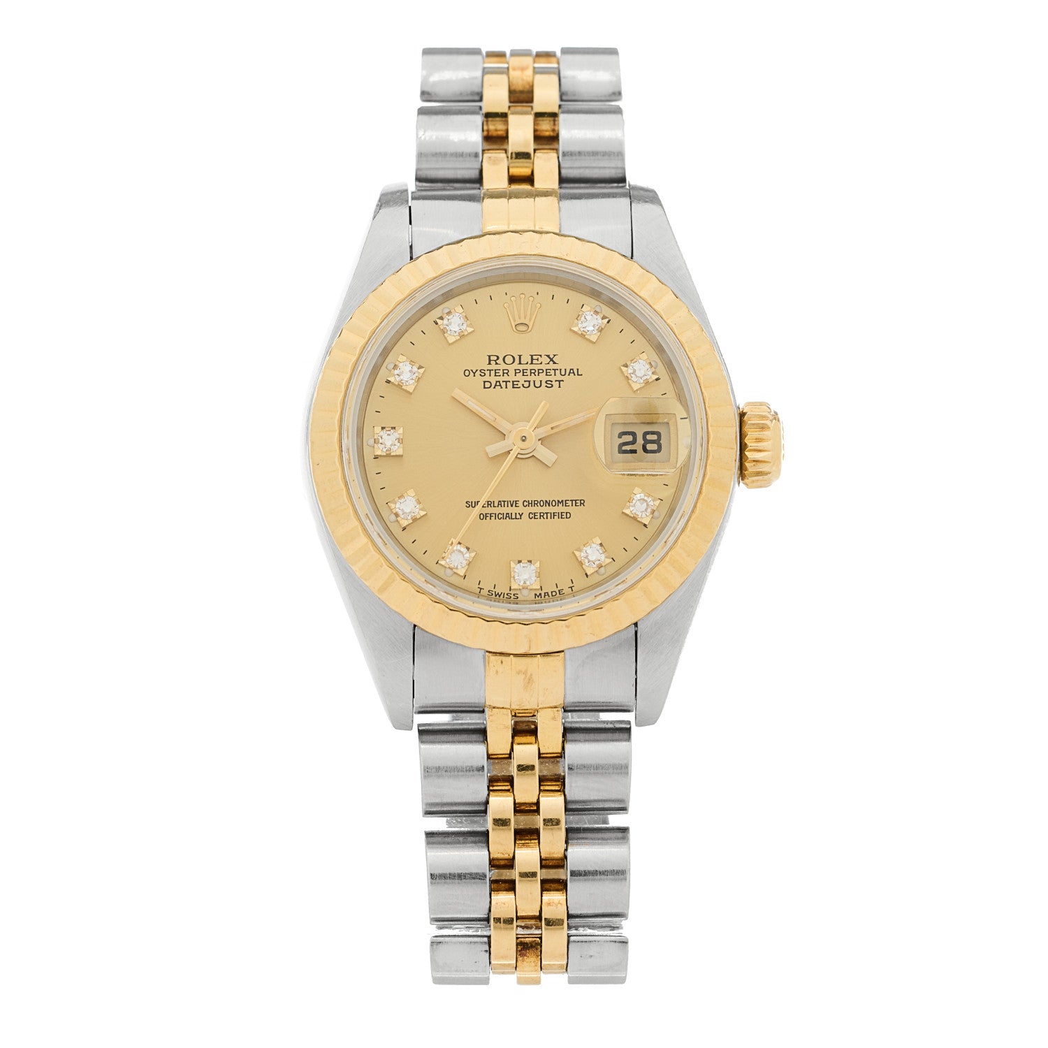 Stainless Steel 18K Yellow Gold Diamond 26mm Oyster Perpetual Datejust Watch Champagne 69173