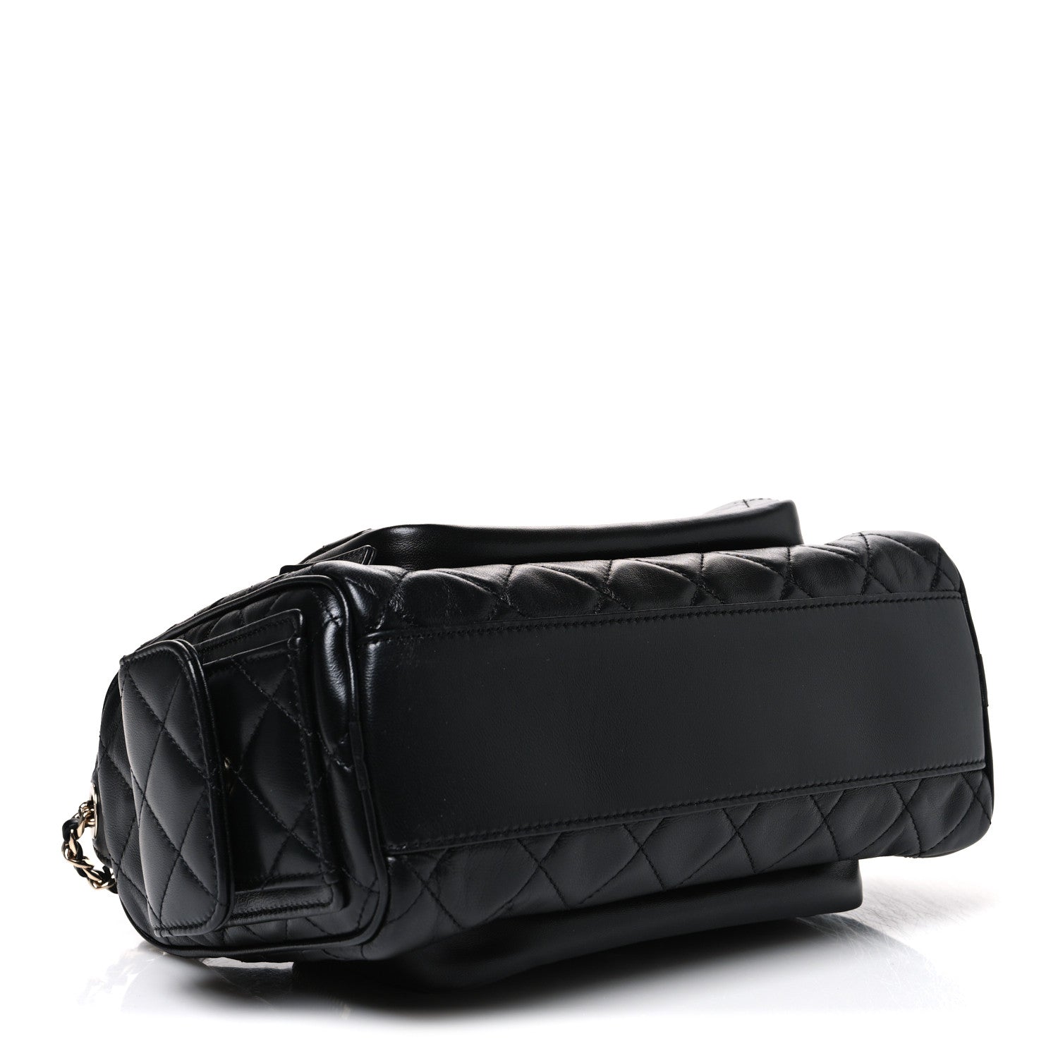 Shiny Crumpled Lambskin Quilted Medium Preppy Pocket Camera Case Black — view 4