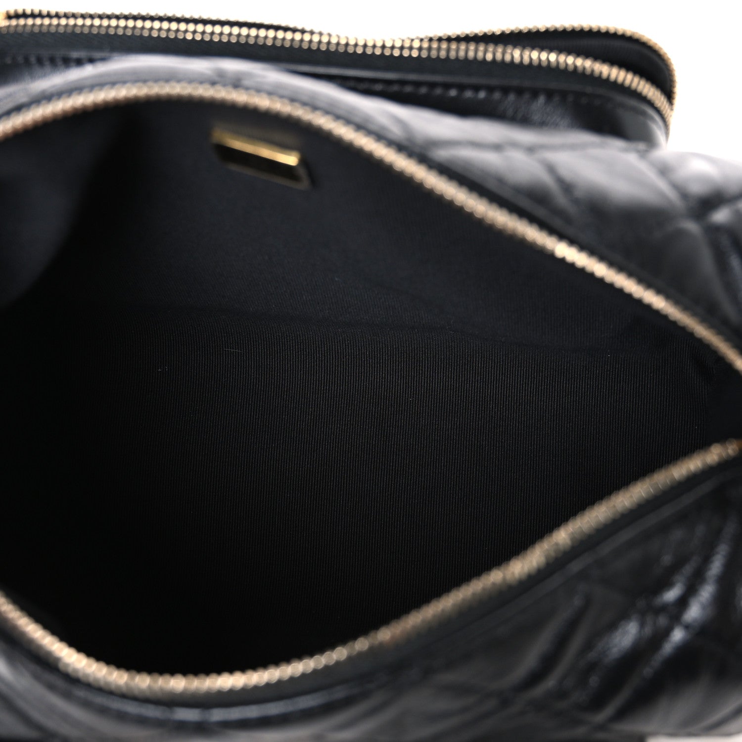 Shiny Crumpled Lambskin Quilted Medium Preppy Pocket Camera Case Black — view 5