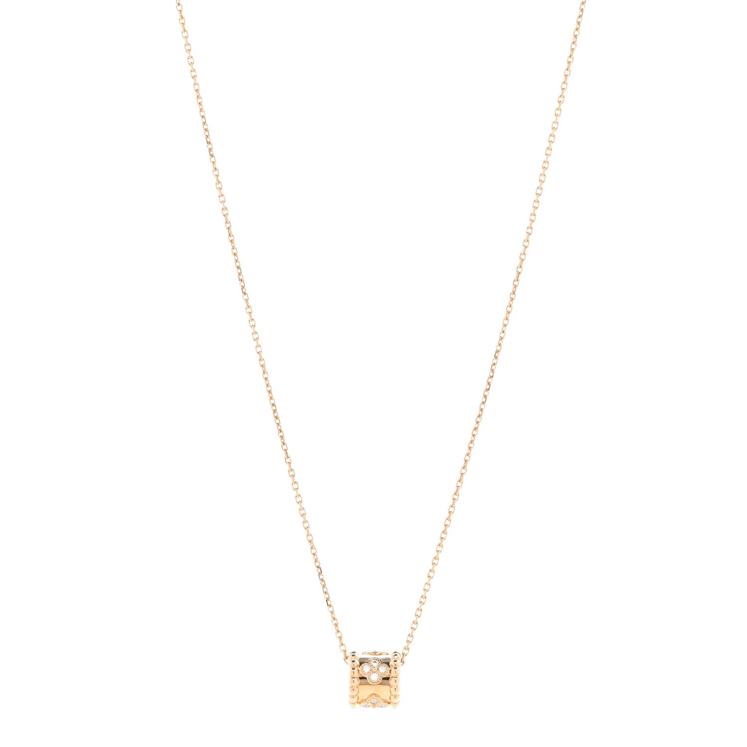 18K Rose Gold Diamond Small Perlee Clovers Pendant Necklace