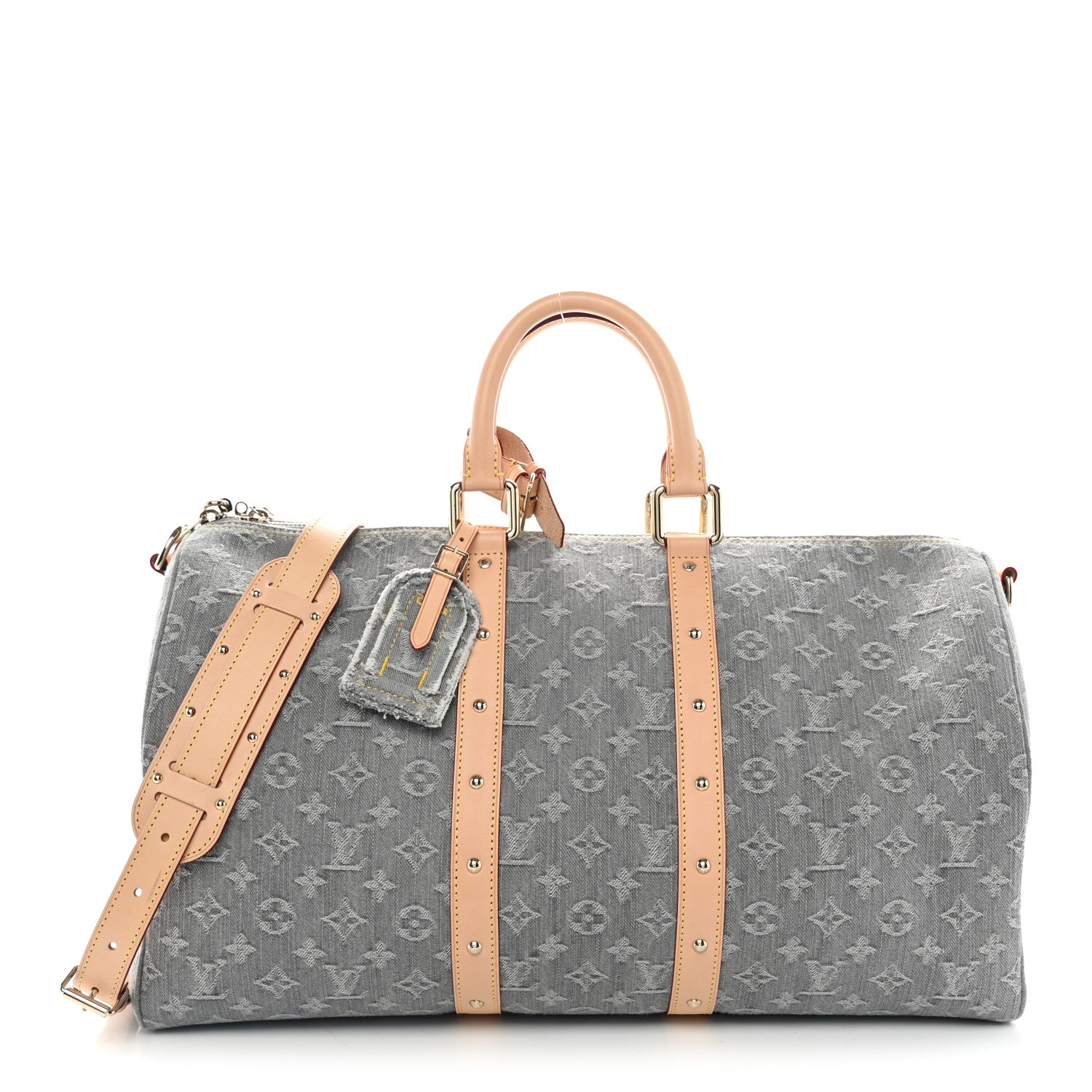 Denim Monogram Studded Keepall Bandouliere 45 Cloudy Grey