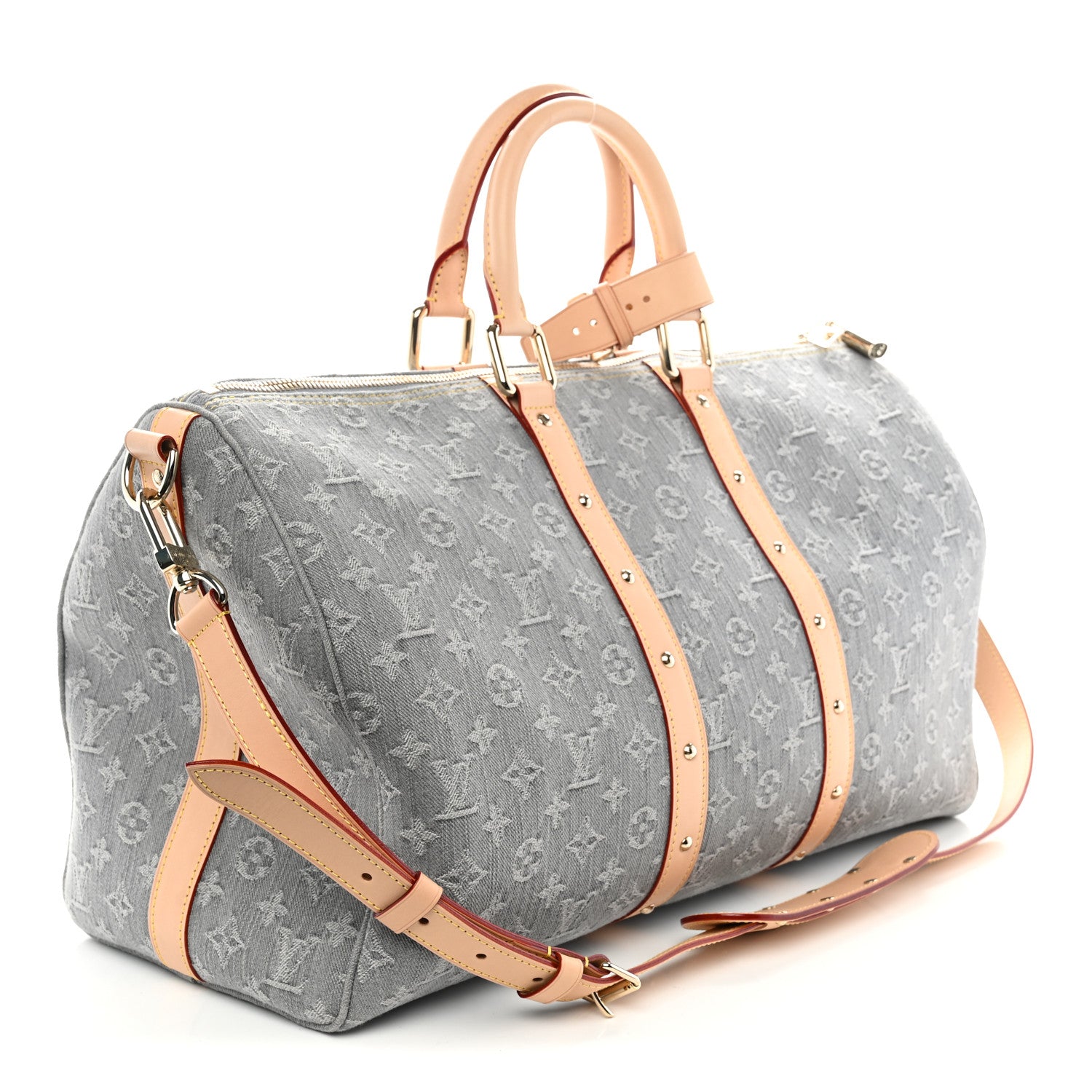 Denim Monogram Studded Keepall Bandouliere 45 Cloudy Grey — view 2