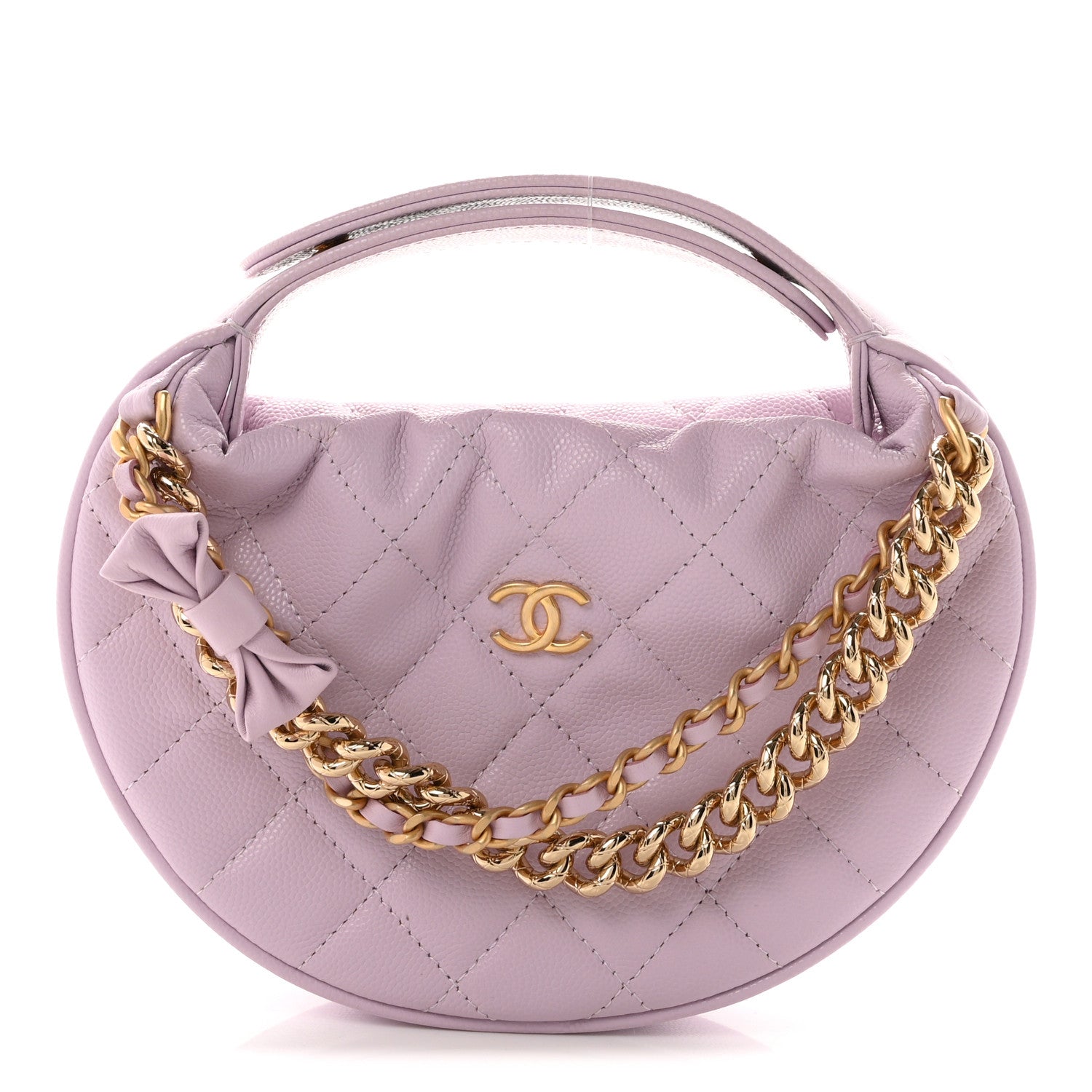 Shiny Caviar Quilted Bow Pouch Hobo Light Purple