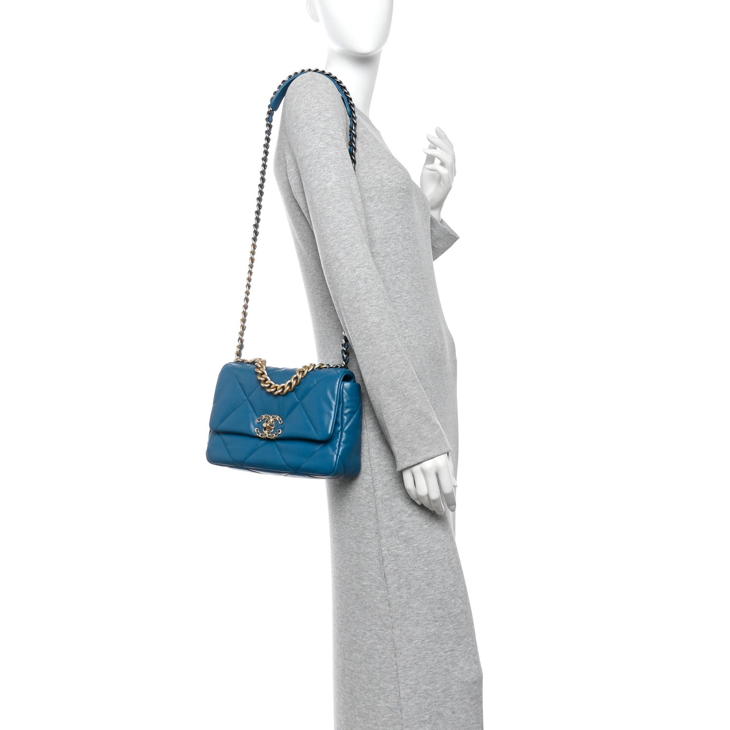 Goatskin Quilted Medium Chanel 19 Flap Turquoise — view 2