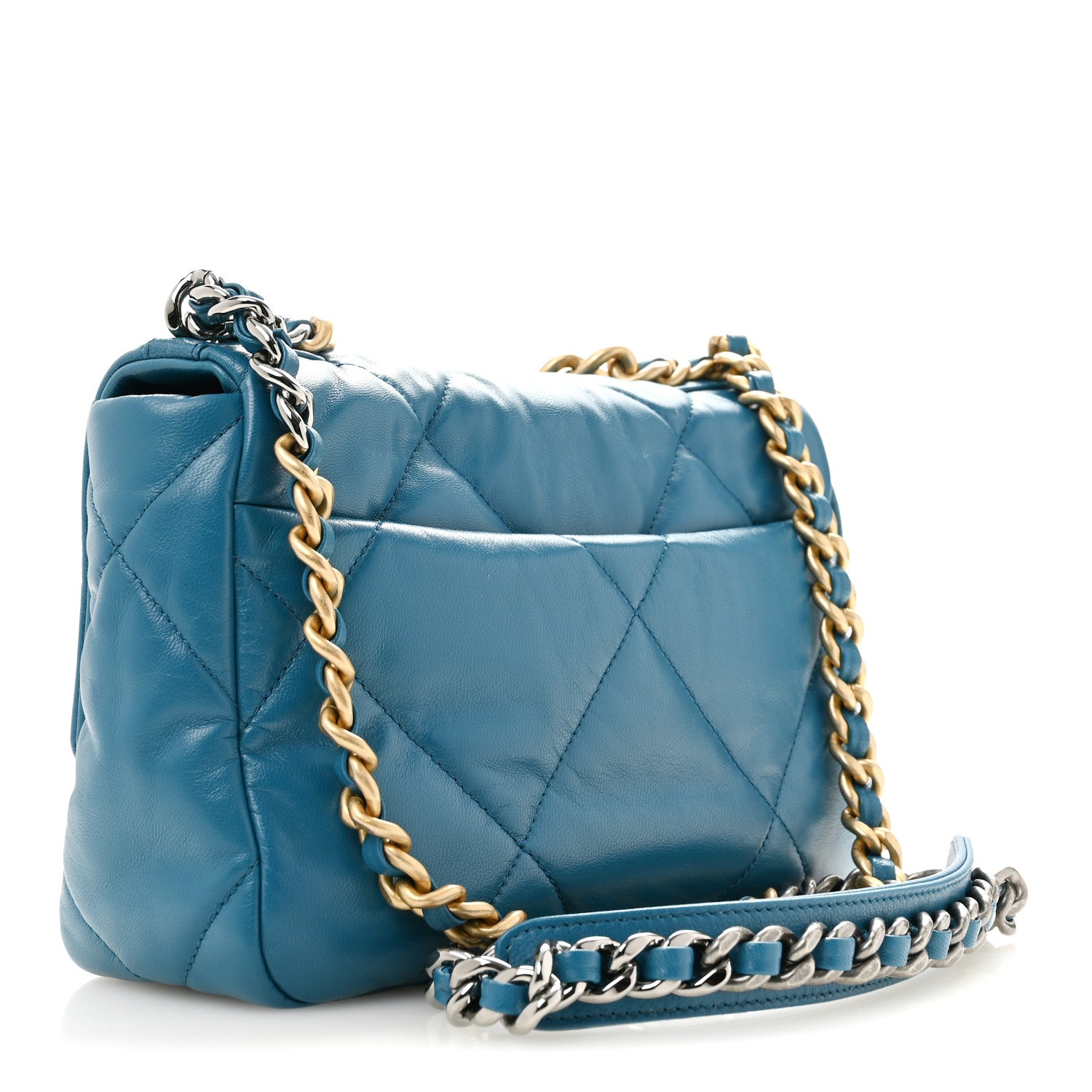 Goatskin Quilted Medium Chanel 19 Flap Turquoise — view 3