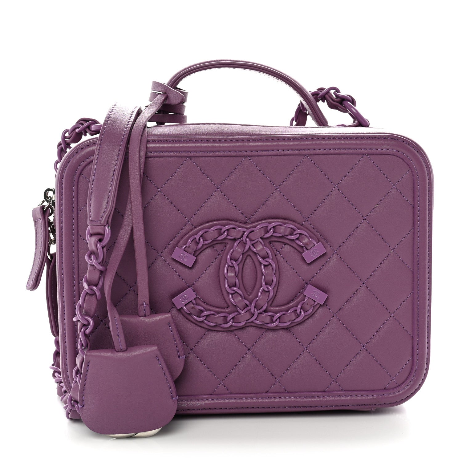 Lambskin Quilted Medium CC Filigree Vanity Case Purple