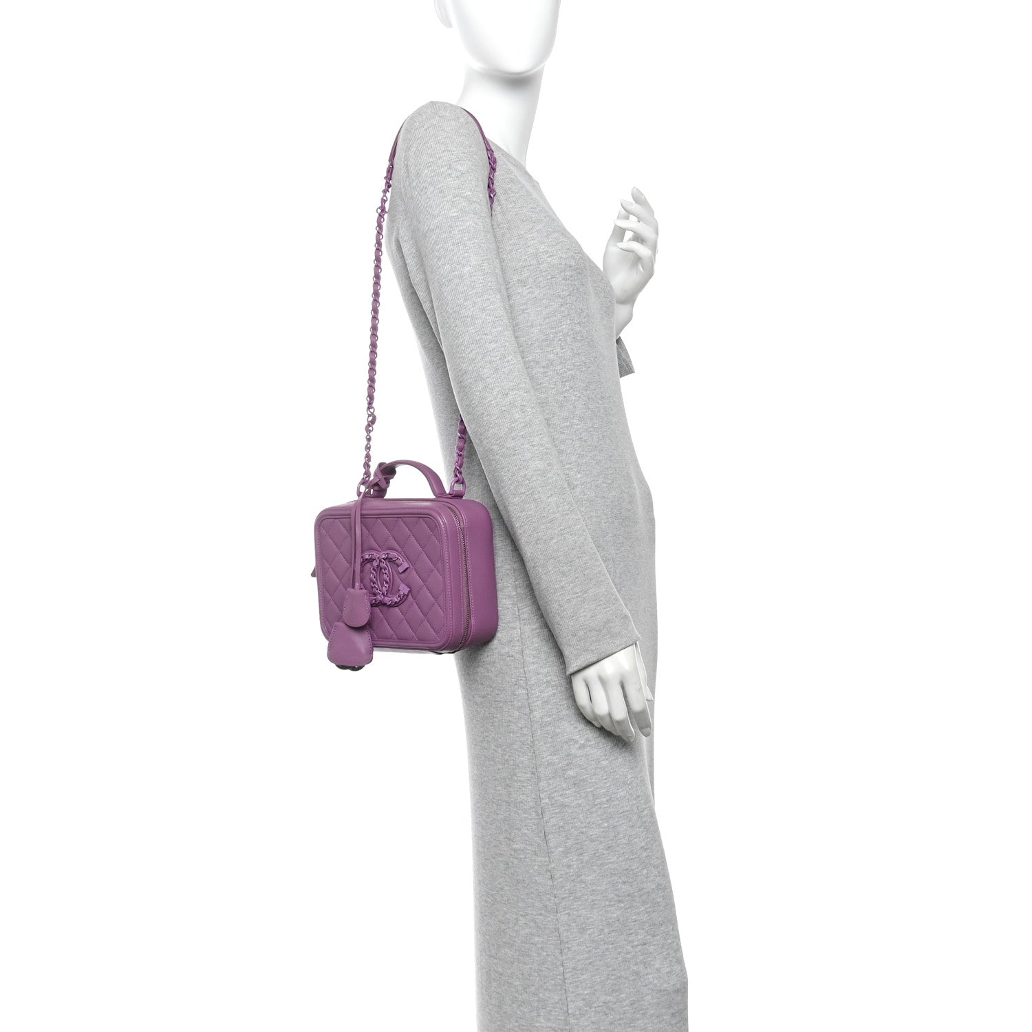 Lambskin Quilted Medium CC Filigree Vanity Case Purple — view 2