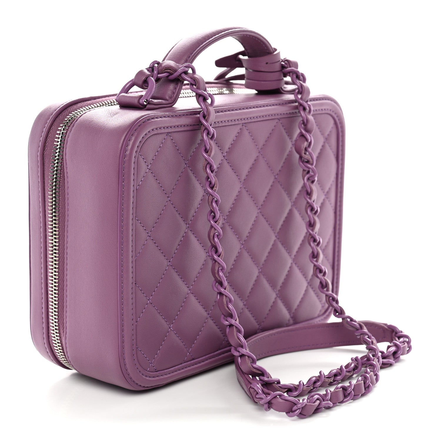 Lambskin Quilted Medium CC Filigree Vanity Case Purple — view 3