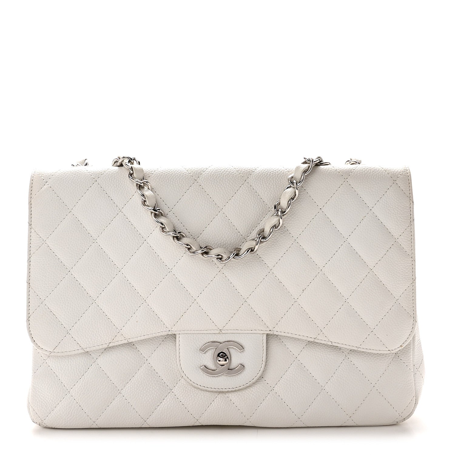 Caviar Quilted Jumbo Single Flap White