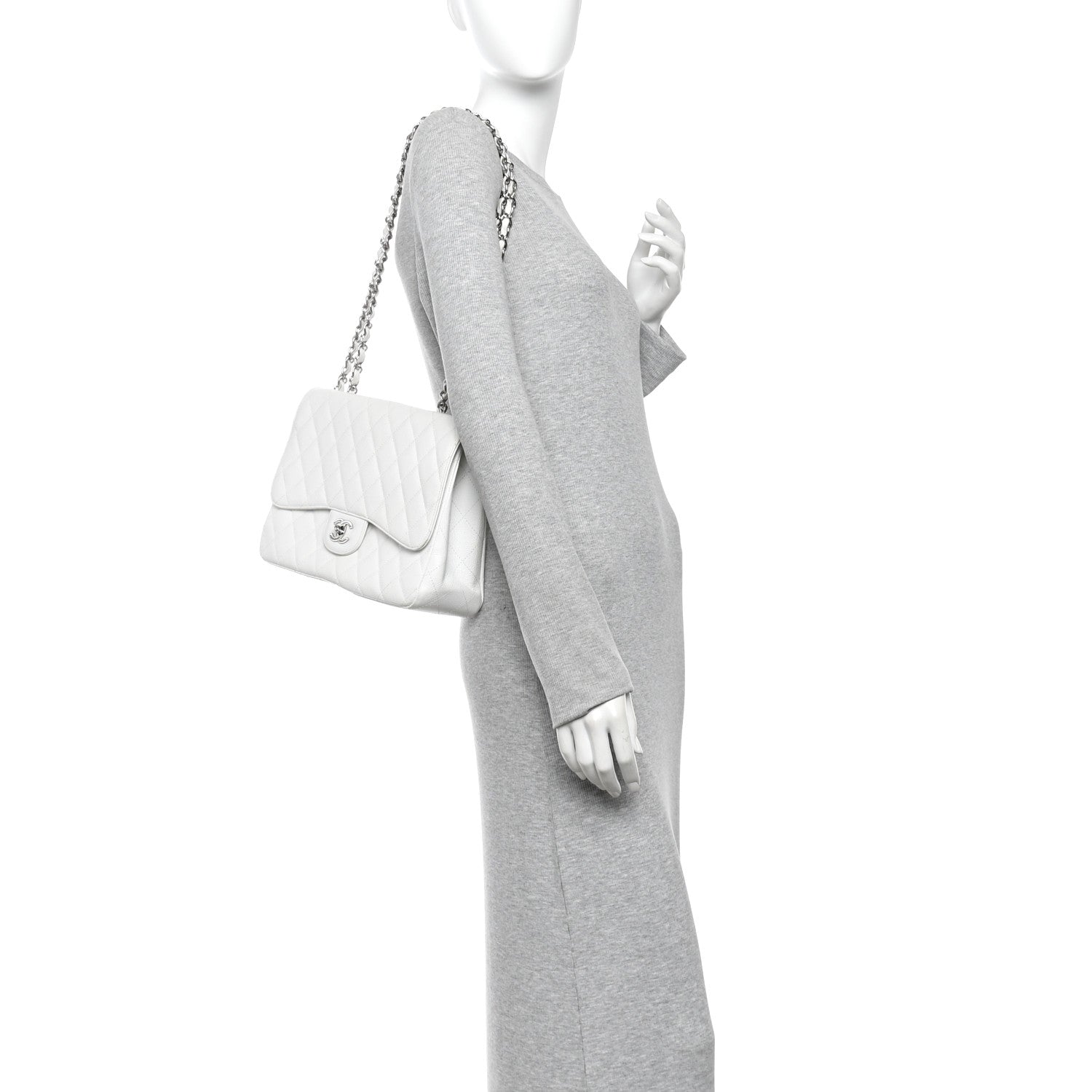 Caviar Quilted Jumbo Single Flap White — view 2