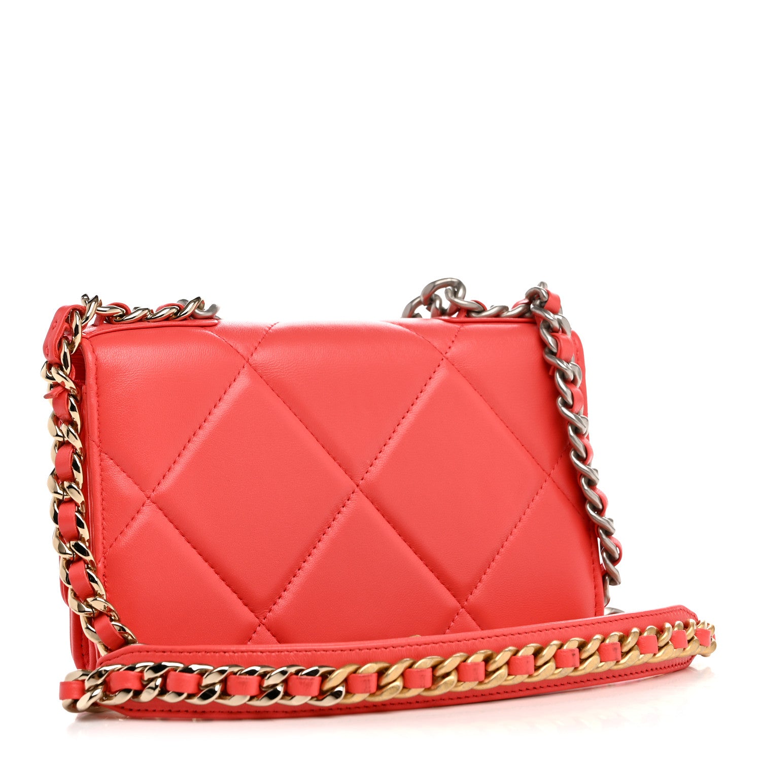 Lambskin Quilted Chanel 19 Wallet On Chain WOC Coral — view 3