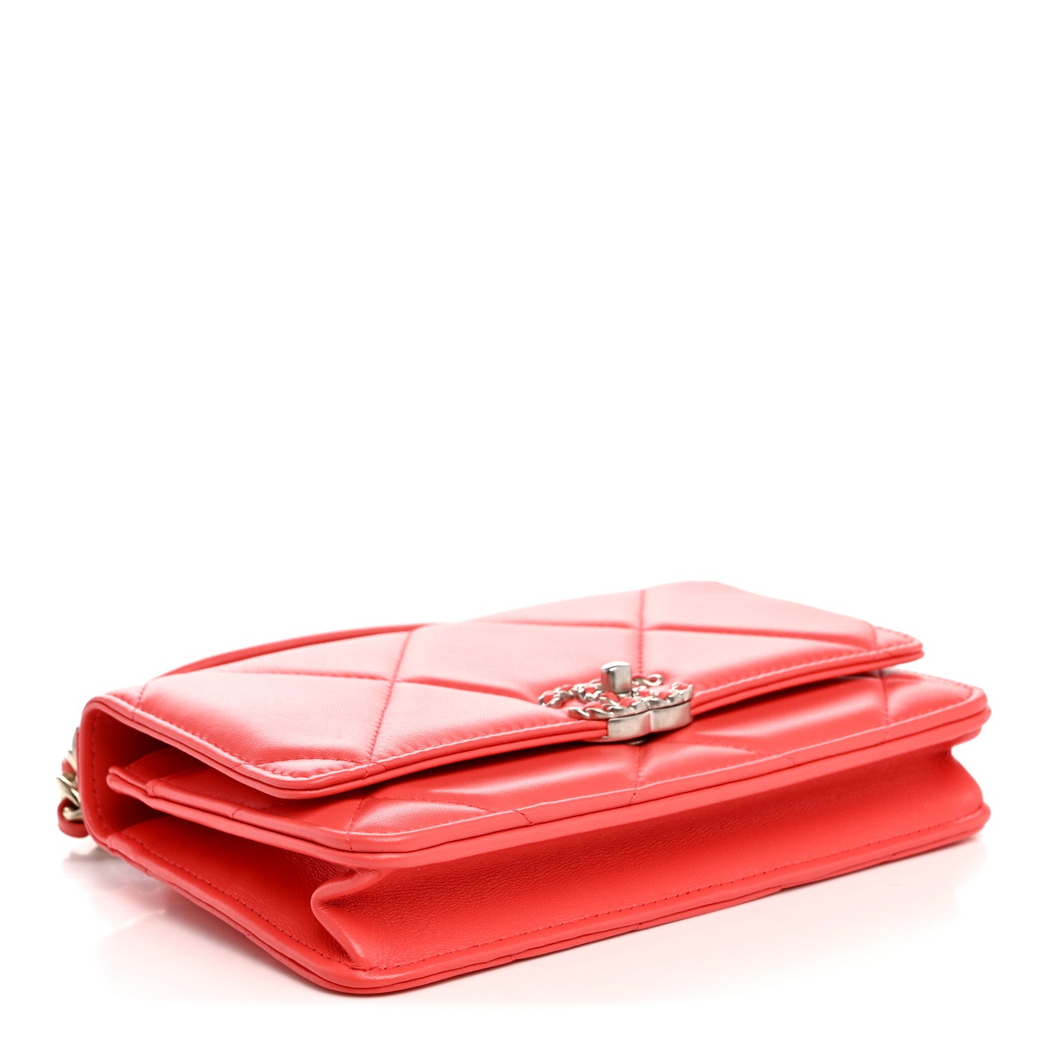 Lambskin Quilted Chanel 19 Wallet On Chain WOC Coral — view 4