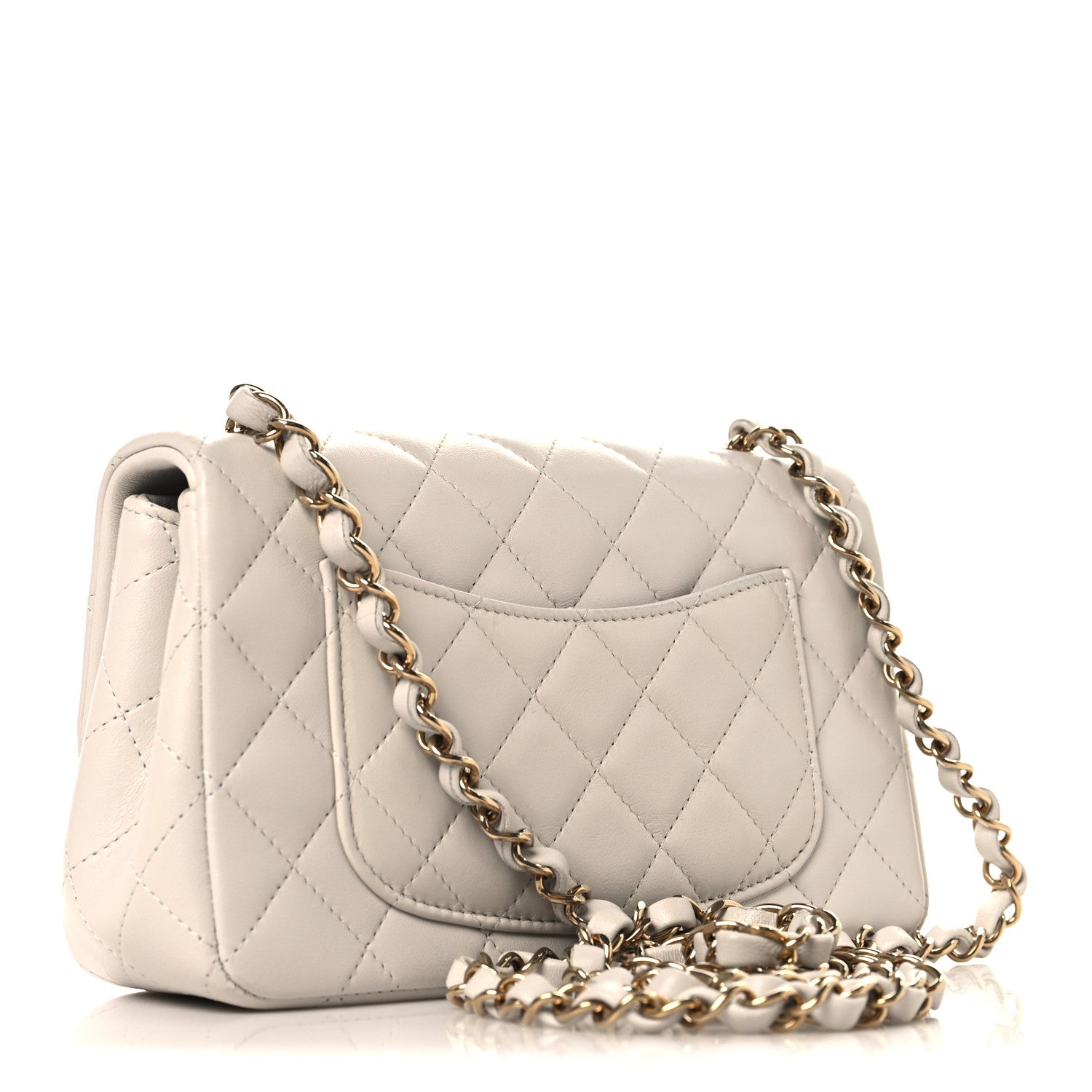 Lambskin Quilted Mini Rectangular Flap White — view 3