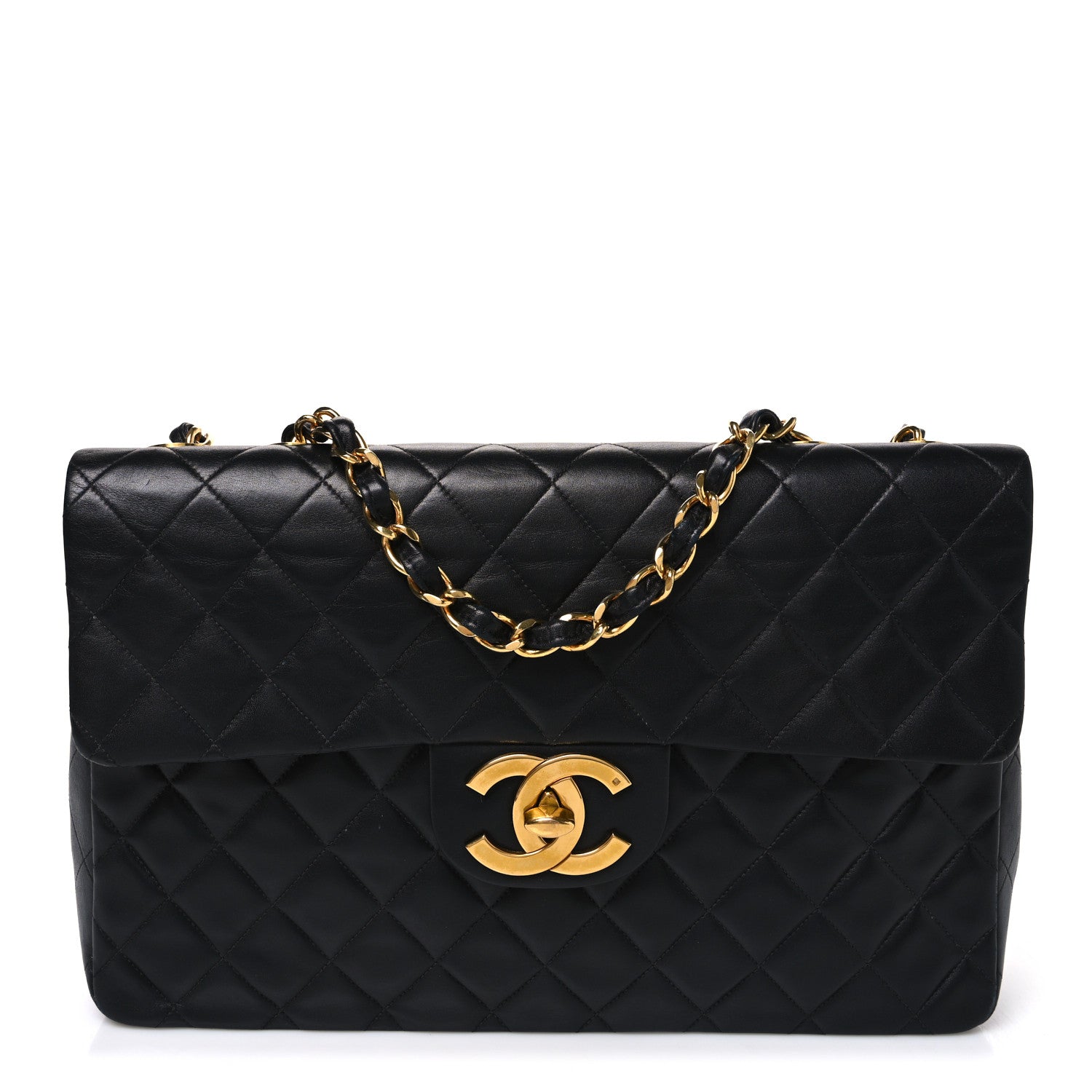 Lambskin Quilted XL Jumbo Single Flap Black