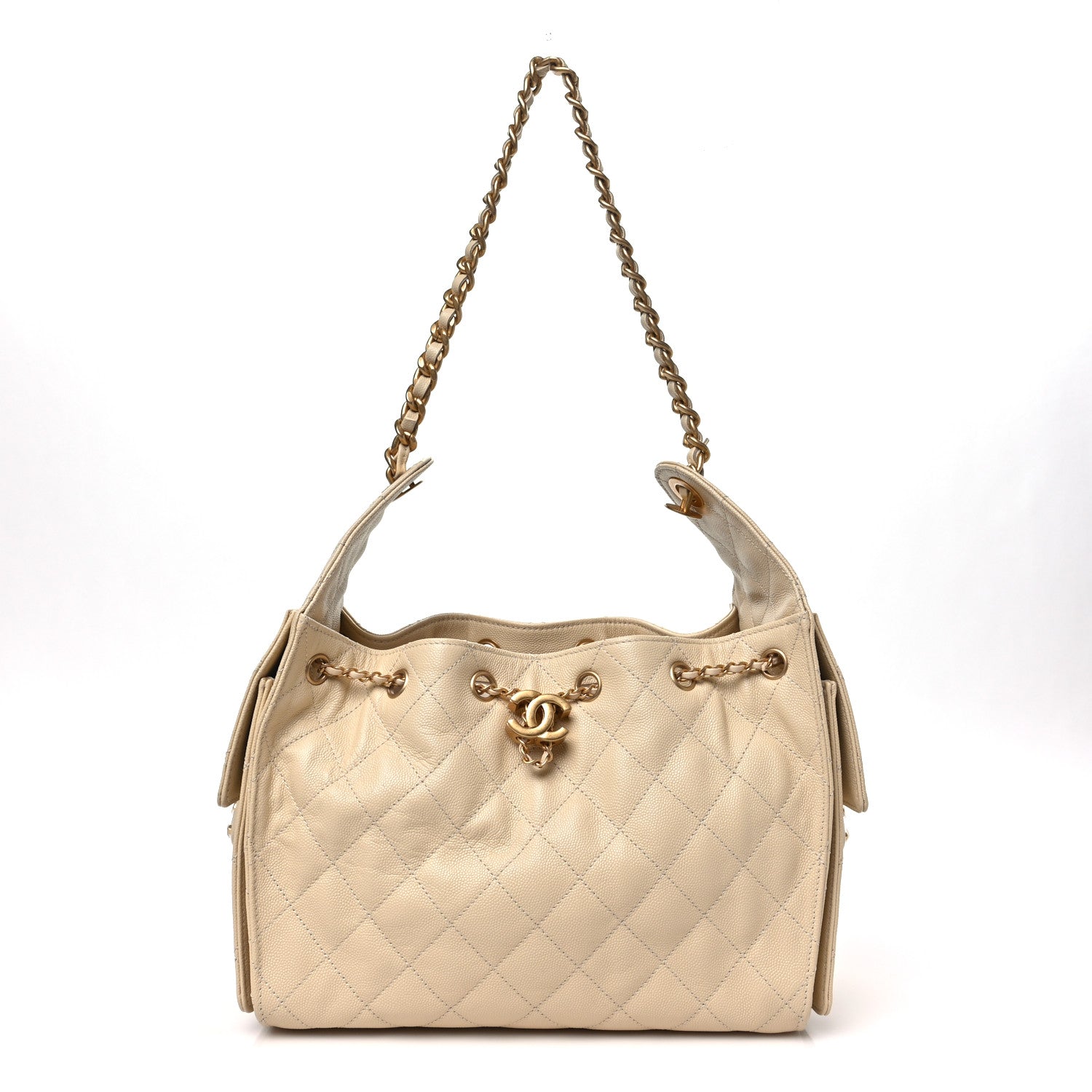 Caviar Quilted Small Chanel 25 Handbag Beige