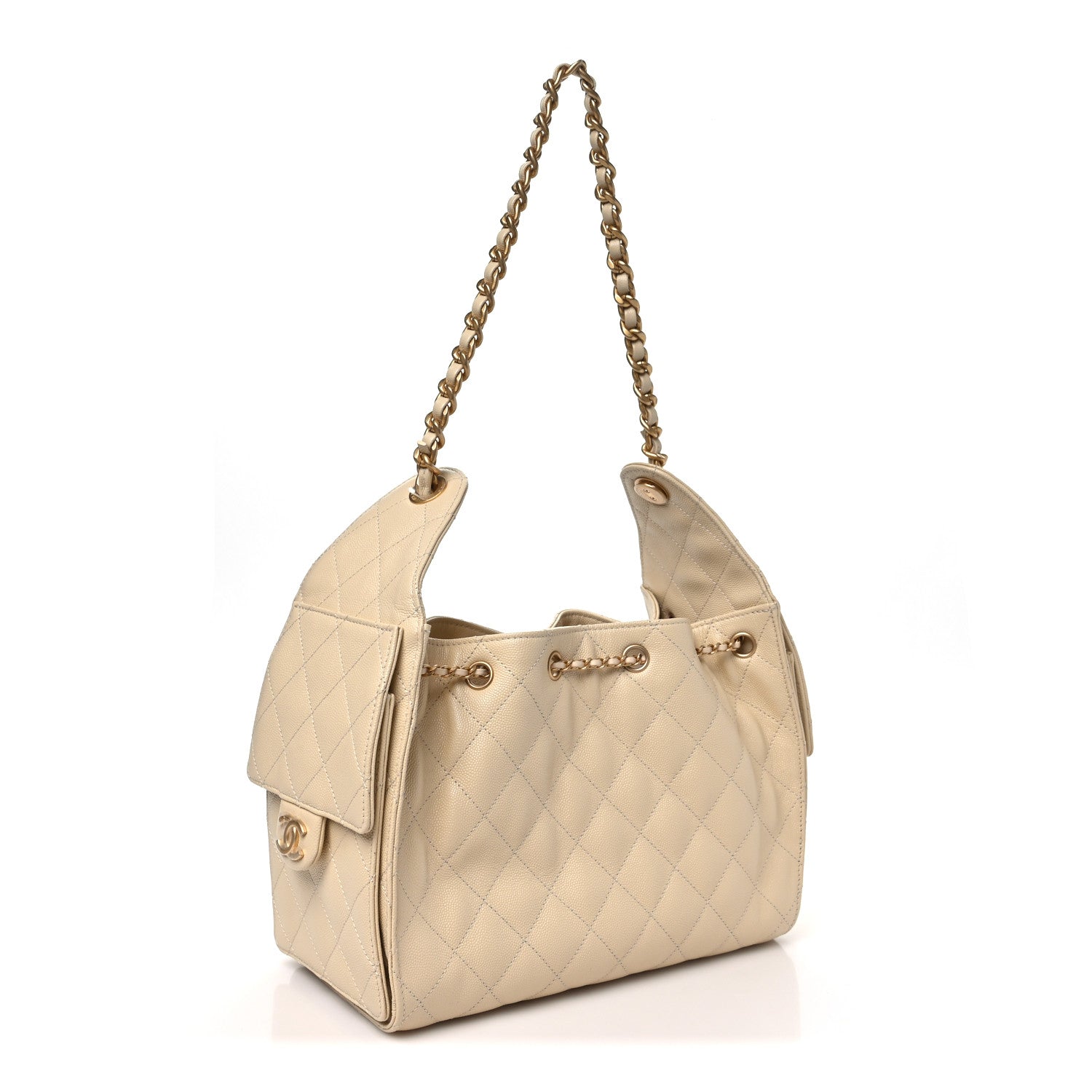 Caviar Quilted Small Chanel 25 Handbag Beige — view 2