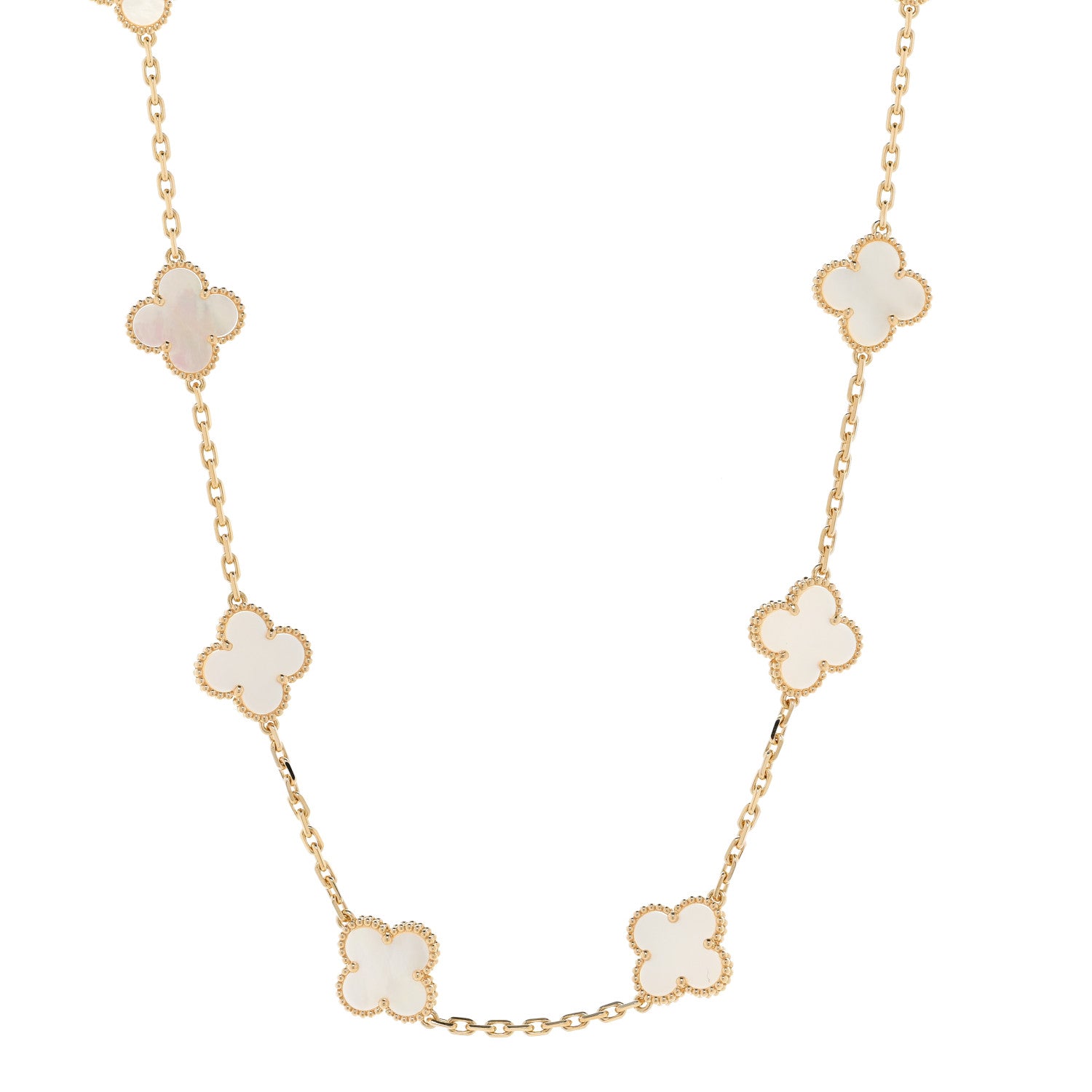 18K Yellow Gold Mother of Pearl 10 Motifs Vintage Alhambra Necklace