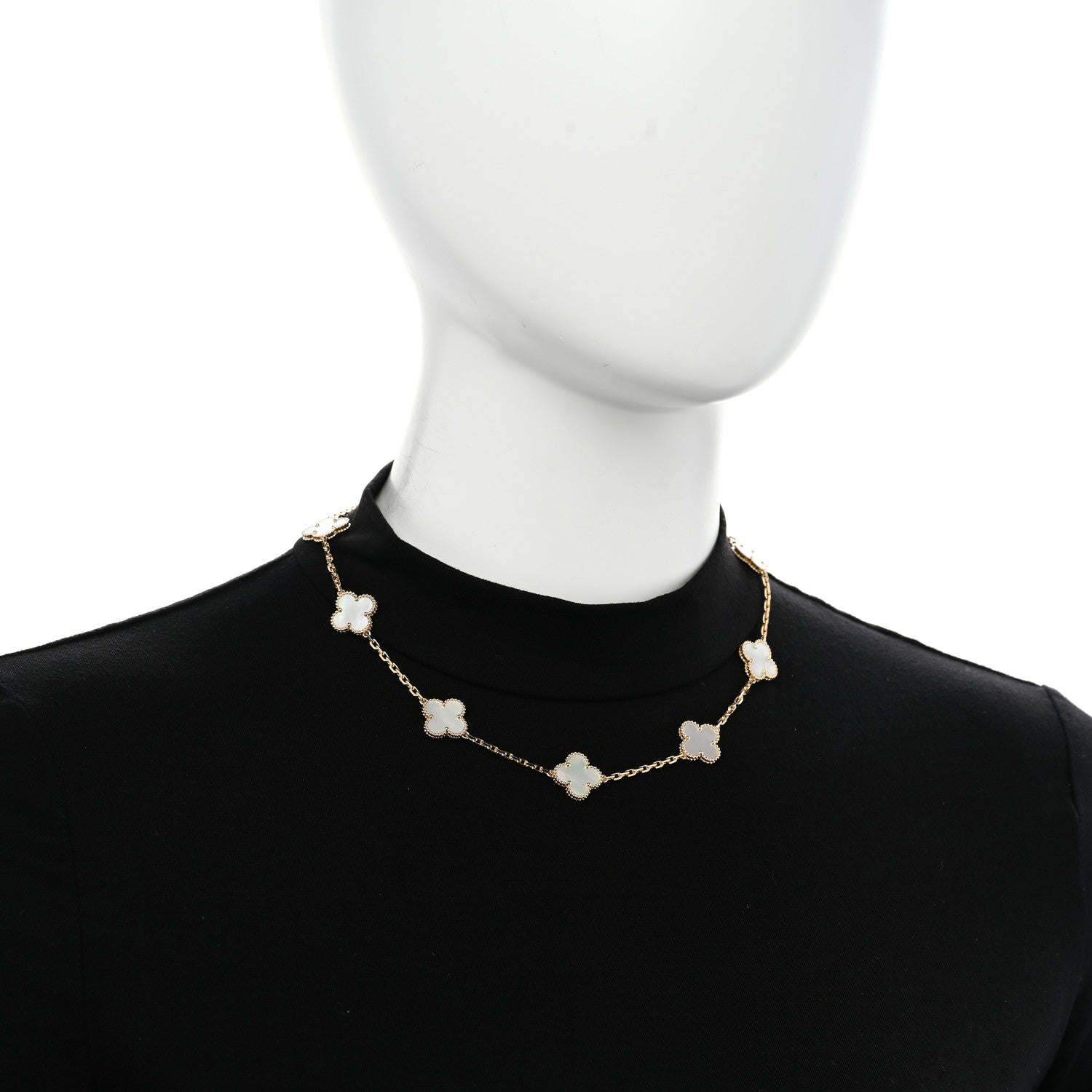 18K Yellow Gold Mother of Pearl 10 Motifs Vintage Alhambra Necklace — view 2
