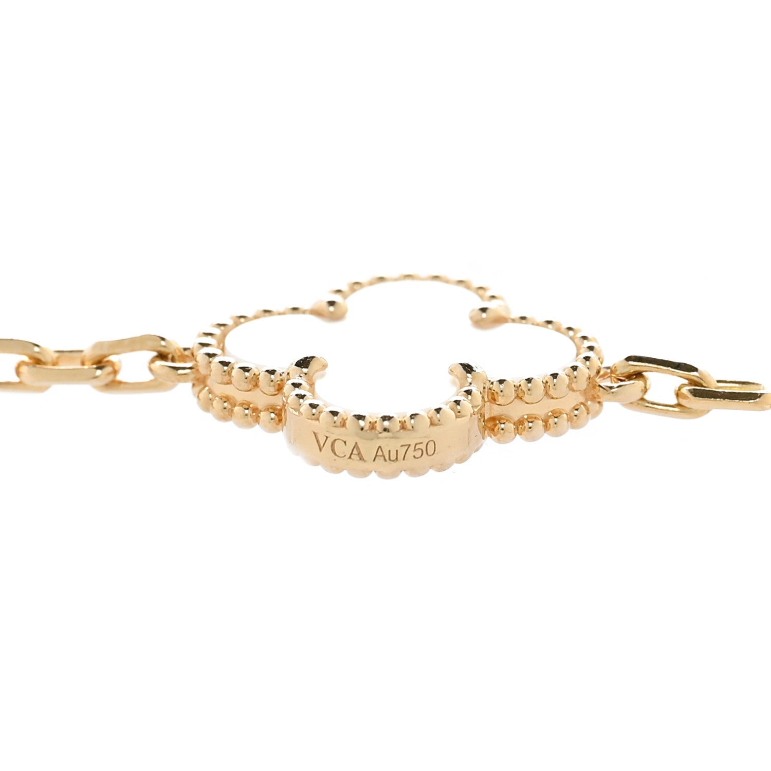 18K Yellow Gold Mother of Pearl 10 Motifs Vintage Alhambra Necklace — view 4