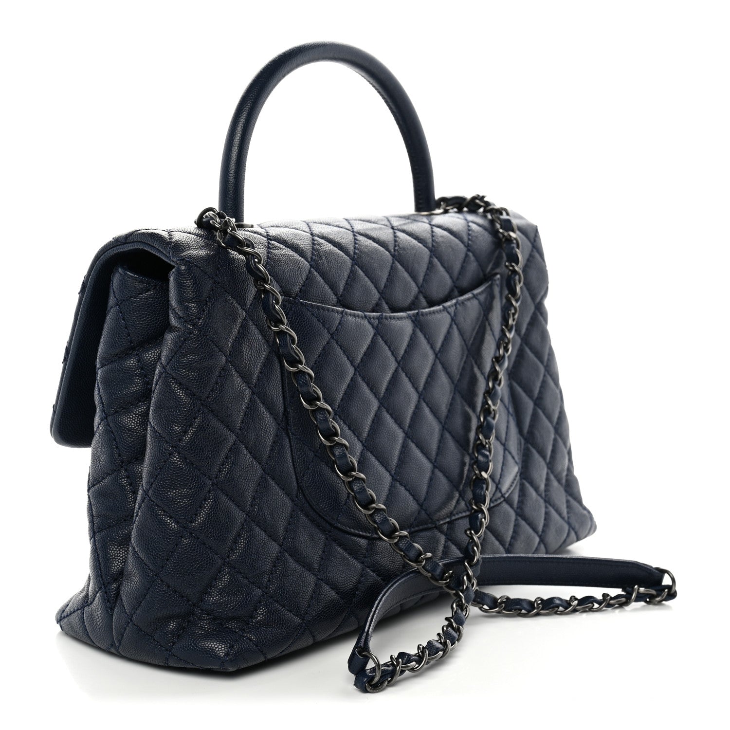 Caviar Quilted Medium Coco Handle Flap Navy Blue — view 3