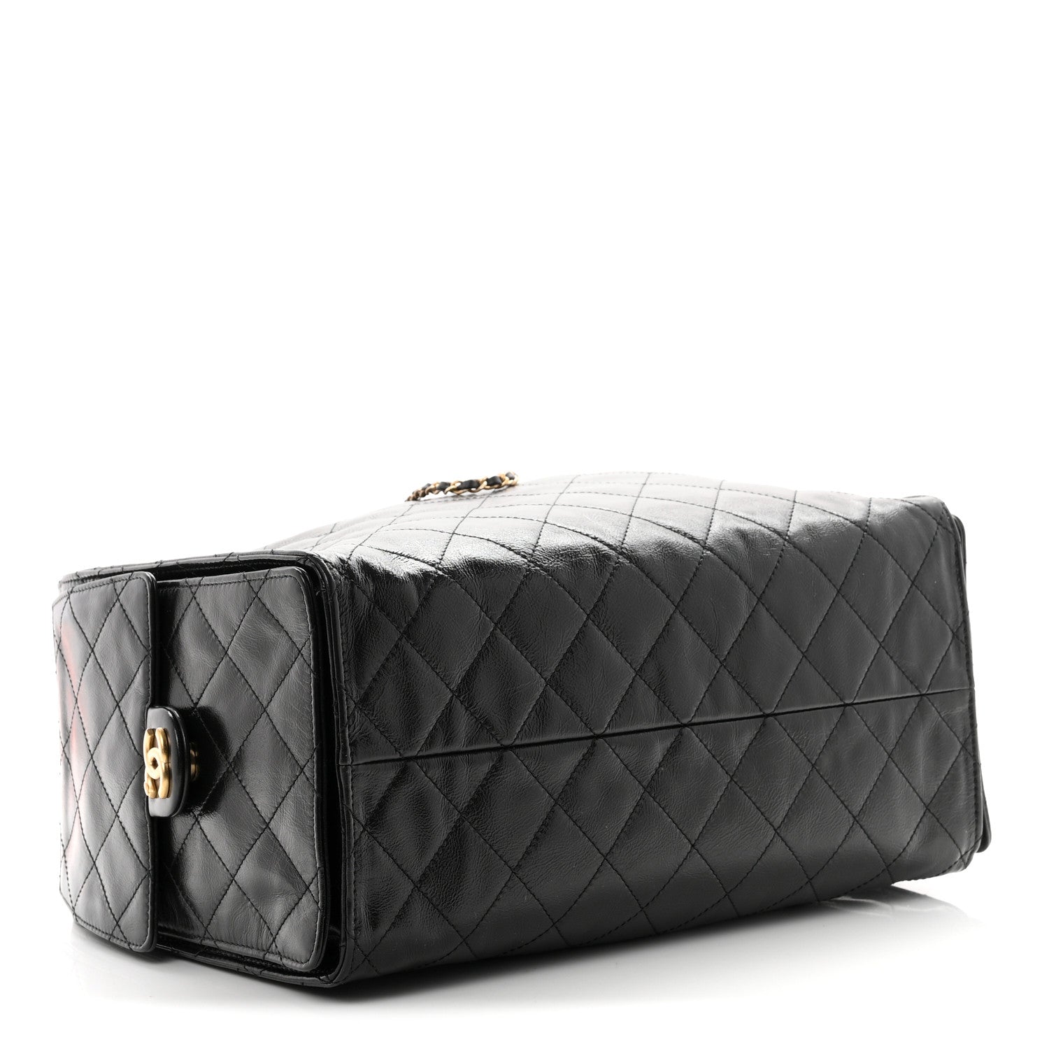 Shiny Crumpled Calfskin Quilted Medium Chanel 25 Handbag Black — view 5