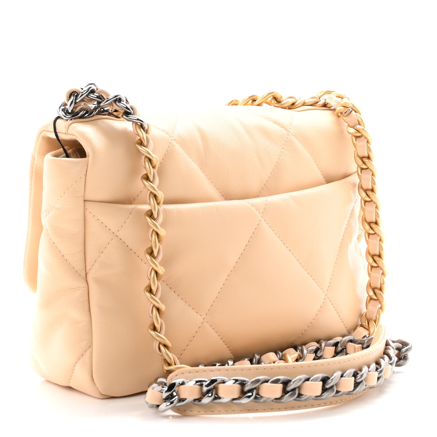 Shiny Goatskin Quilted Medium Chanel 19 Flap Beige — view 2