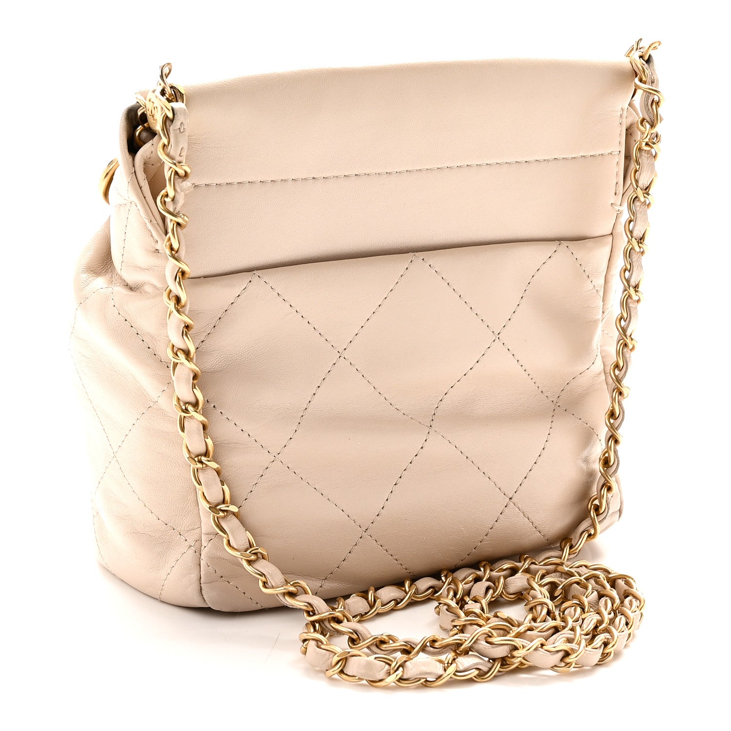 Lambskin Resin Quilted Small Bucket Bag Beige — view 3