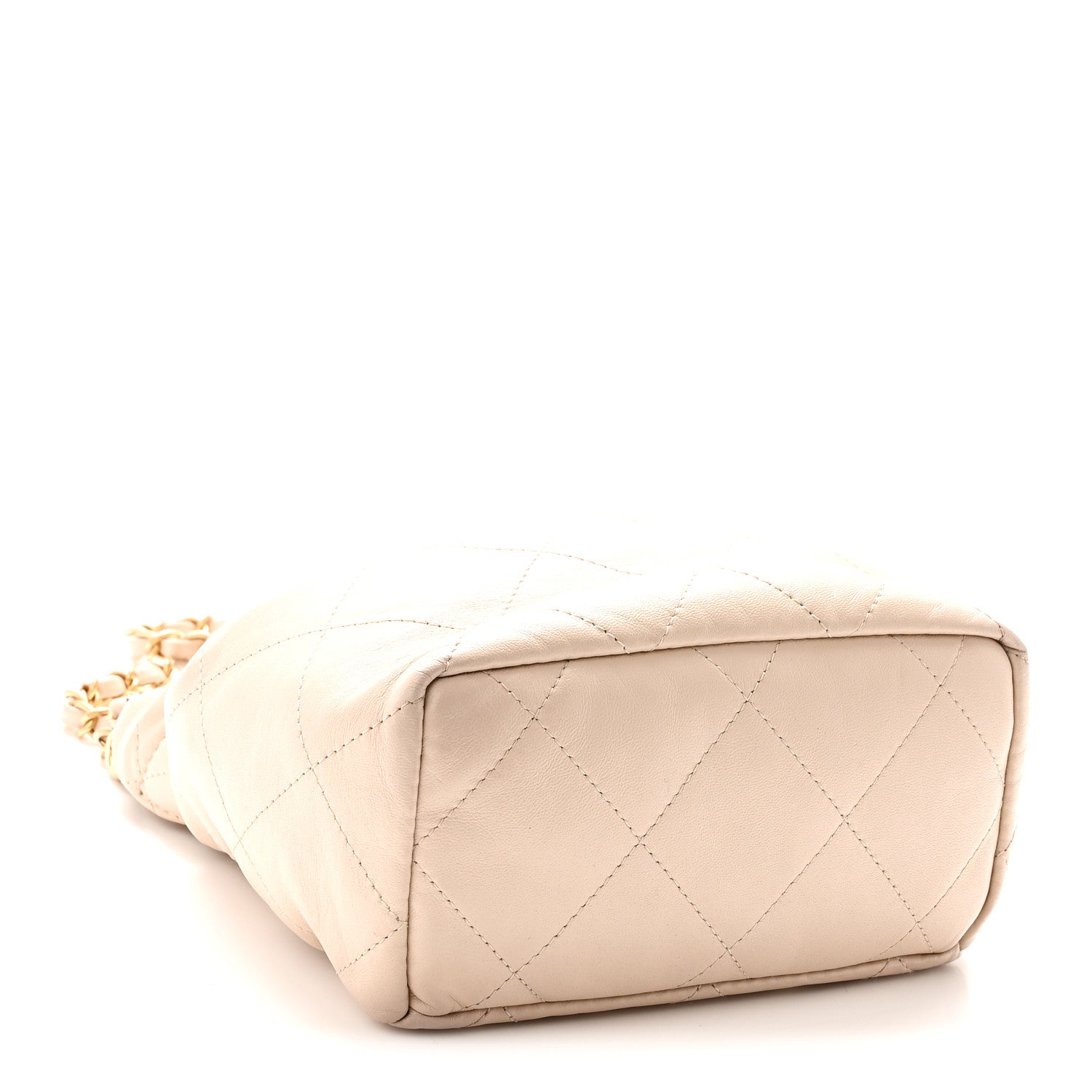 Lambskin Resin Quilted Small Bucket Bag Beige — view 4