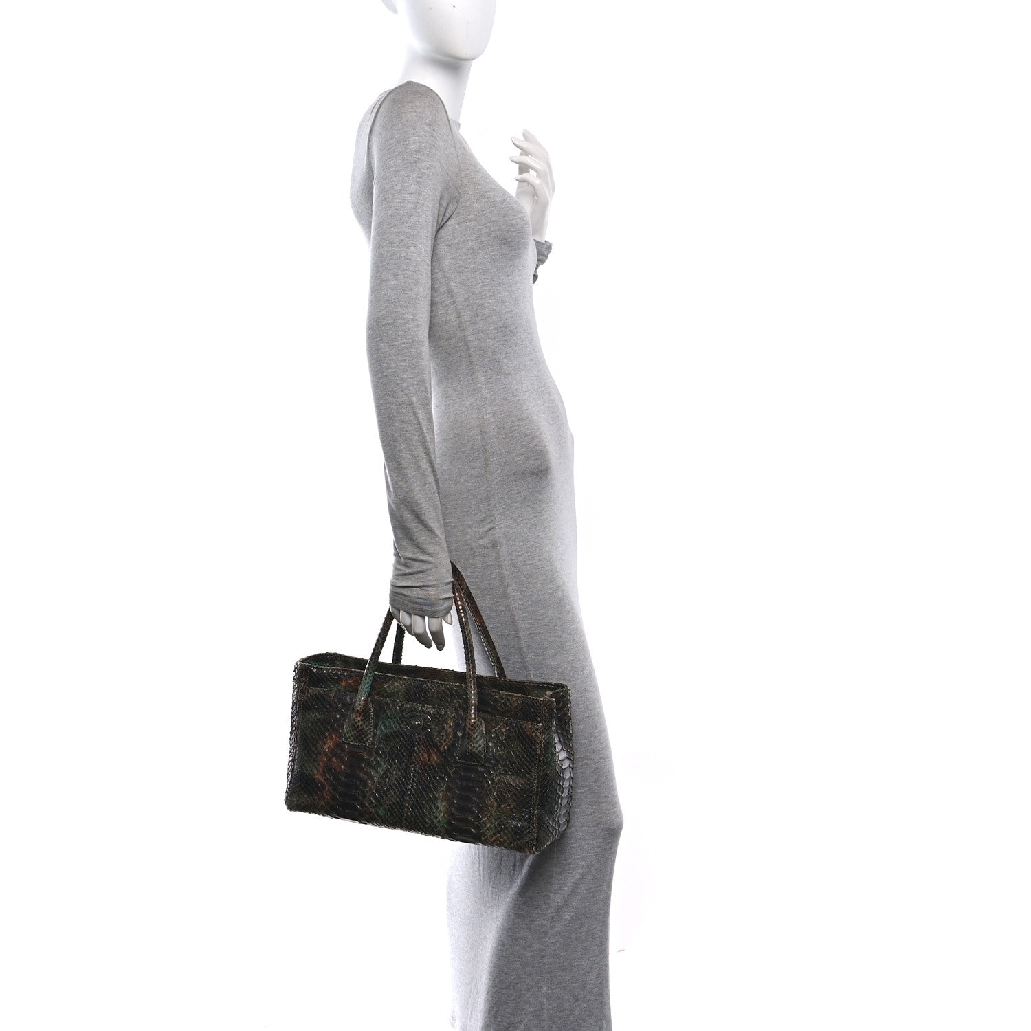 Snakeskin Executive Cerf Shopper Tote Green Brown — view 2