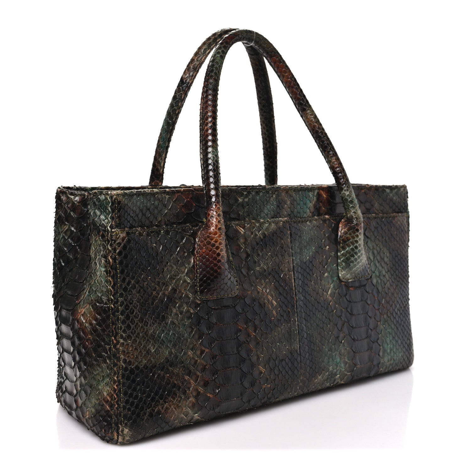 Snakeskin Executive Cerf Shopper Tote Green Brown — view 4