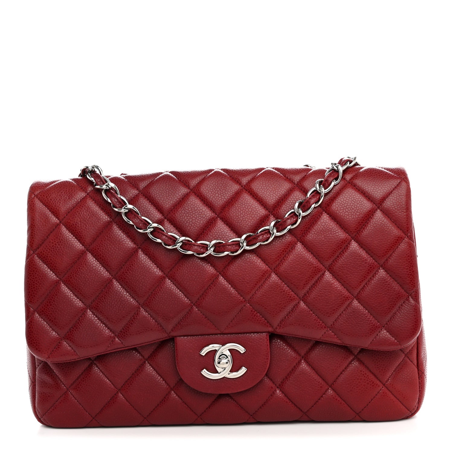 Caviar Quilted Jumbo Single Flap Dark Red