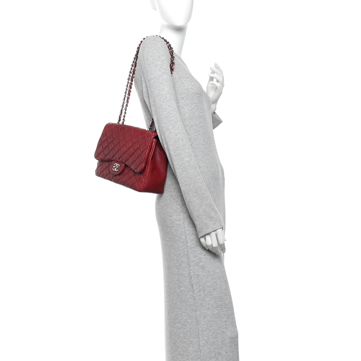 Caviar Quilted Jumbo Single Flap Dark Red — view 2