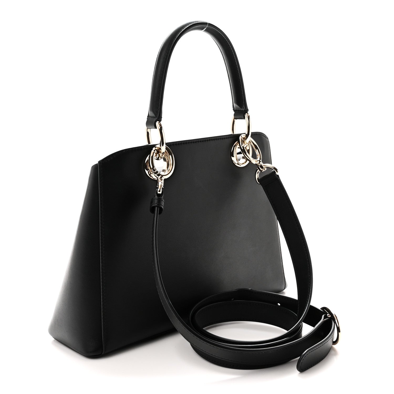 Shiny Smooth Calfskin Small Cigale Bag Black — view 3