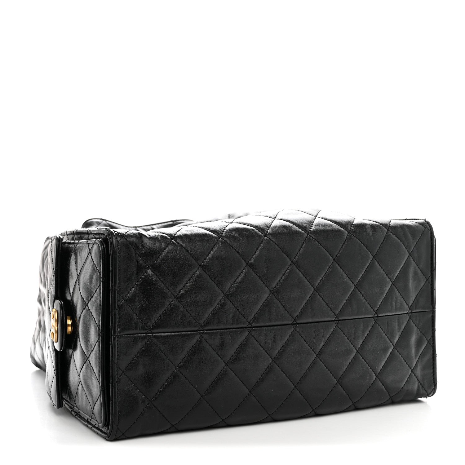 Shiny Crumpled Calfskin Quilted Medium Chanel 25 Handbag Black — view 4