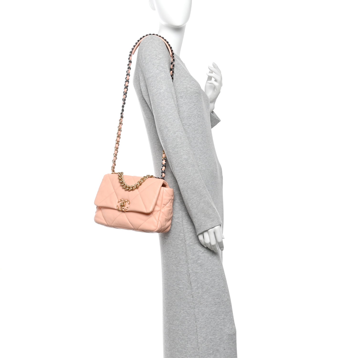 Goatskin Quilted Medium Chanel 19 Flap Light Pink — view 2