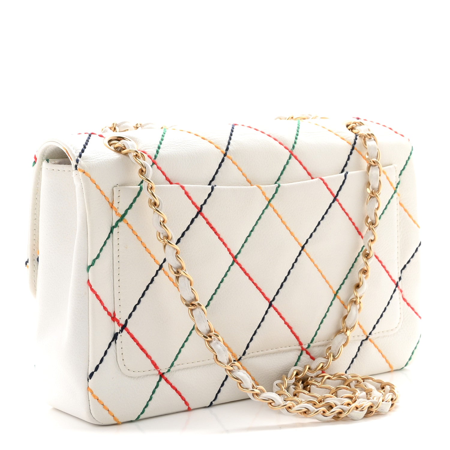 Calfskin Rainbow Stitched Medium Flap White Multicolor — view 3