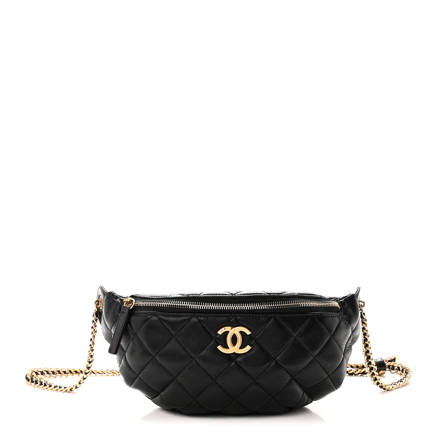 Shiny Lambskin Quilted Belt Bag Black Black