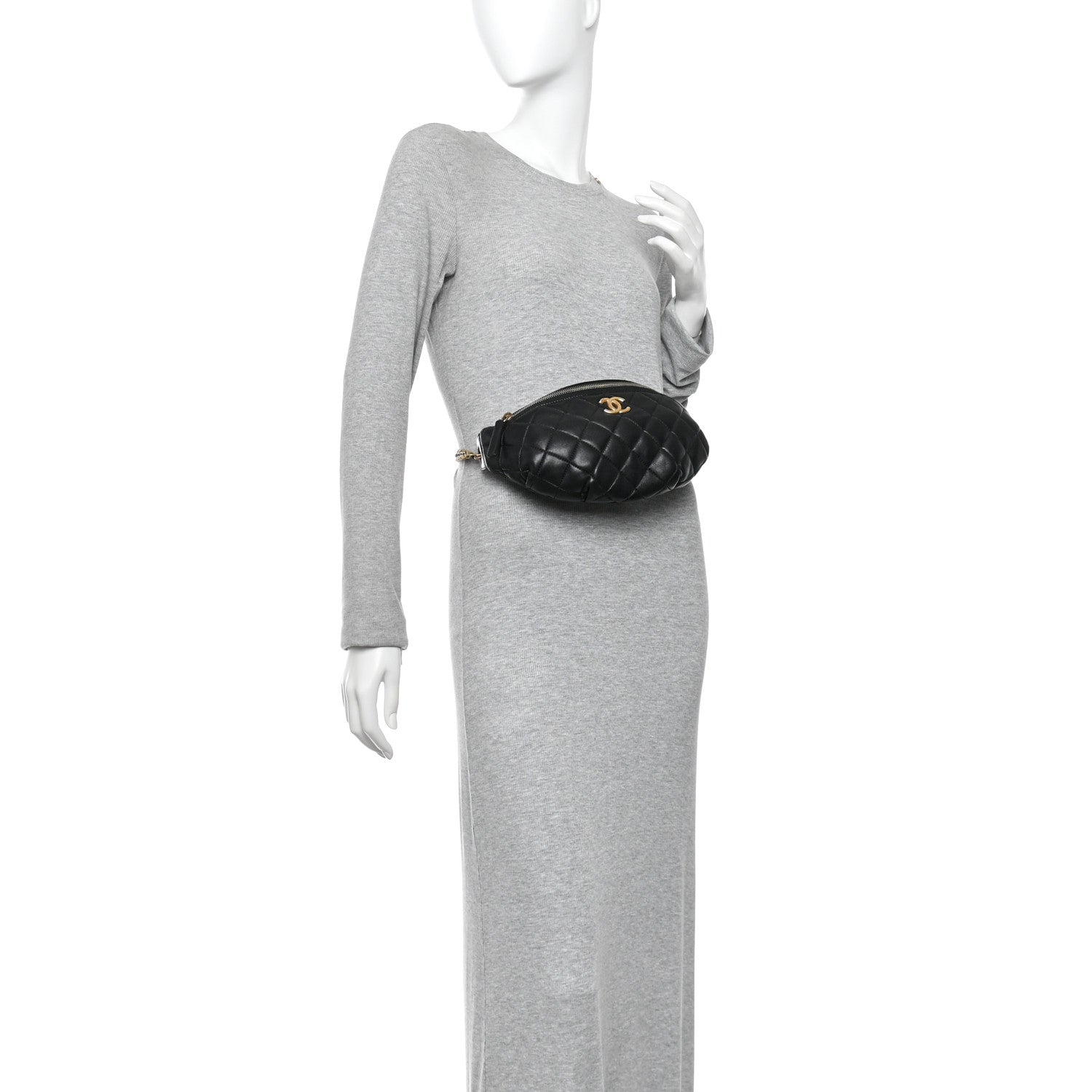 Shiny Lambskin Quilted Belt Bag Black Black — view 2
