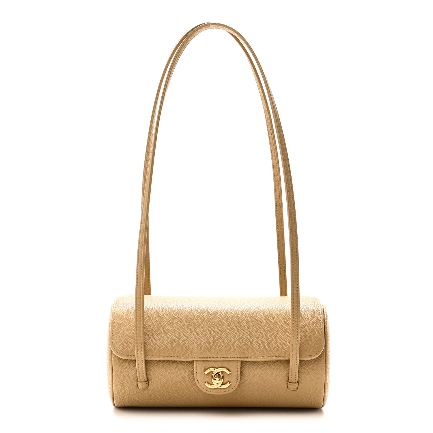 Shiny Caviar Preppy Coco Small Bowling Bag Dark Beige