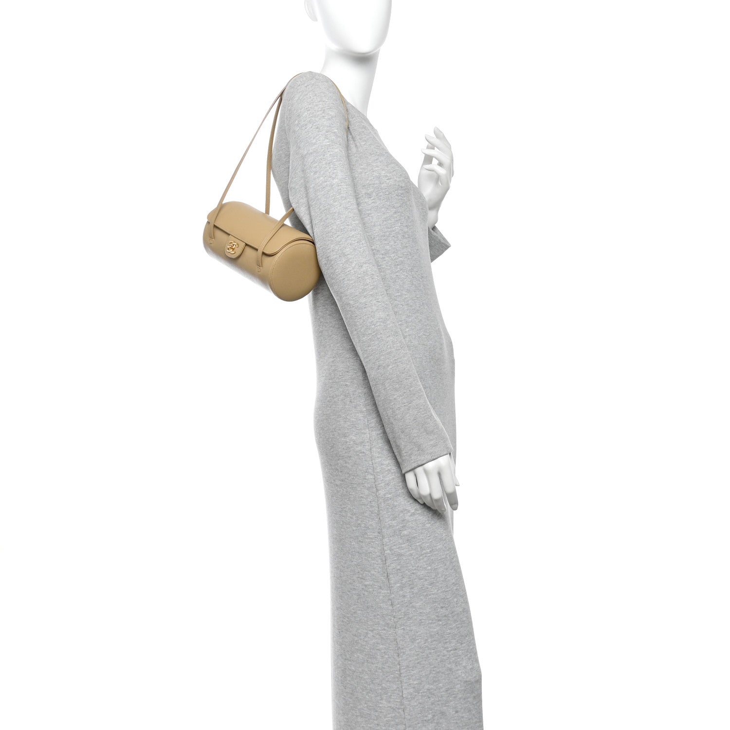 Shiny Caviar Preppy Coco Small Bowling Bag Dark Beige — view 2