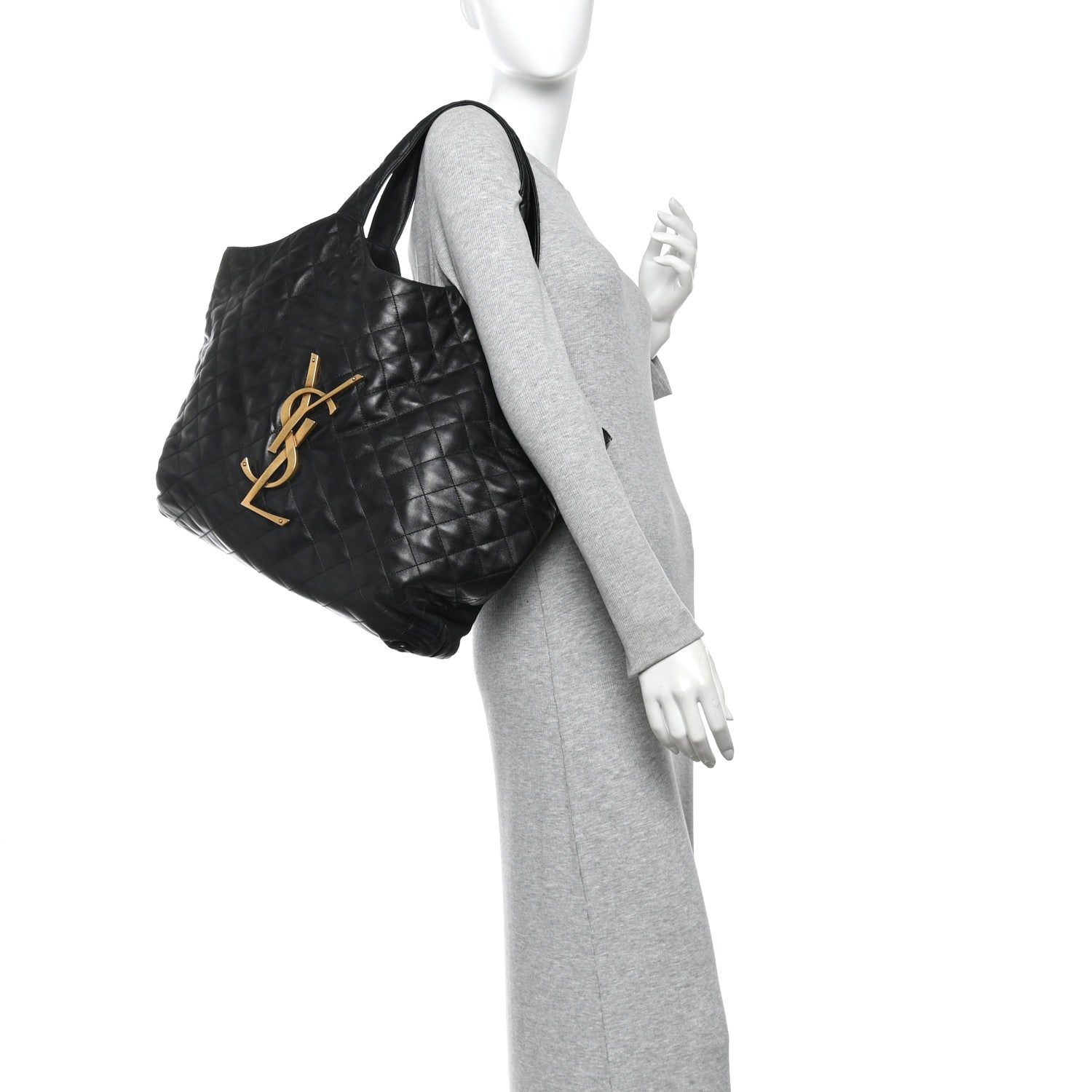 Lambskin Quilted Maxi Icare Shopping Tote Black — view 2