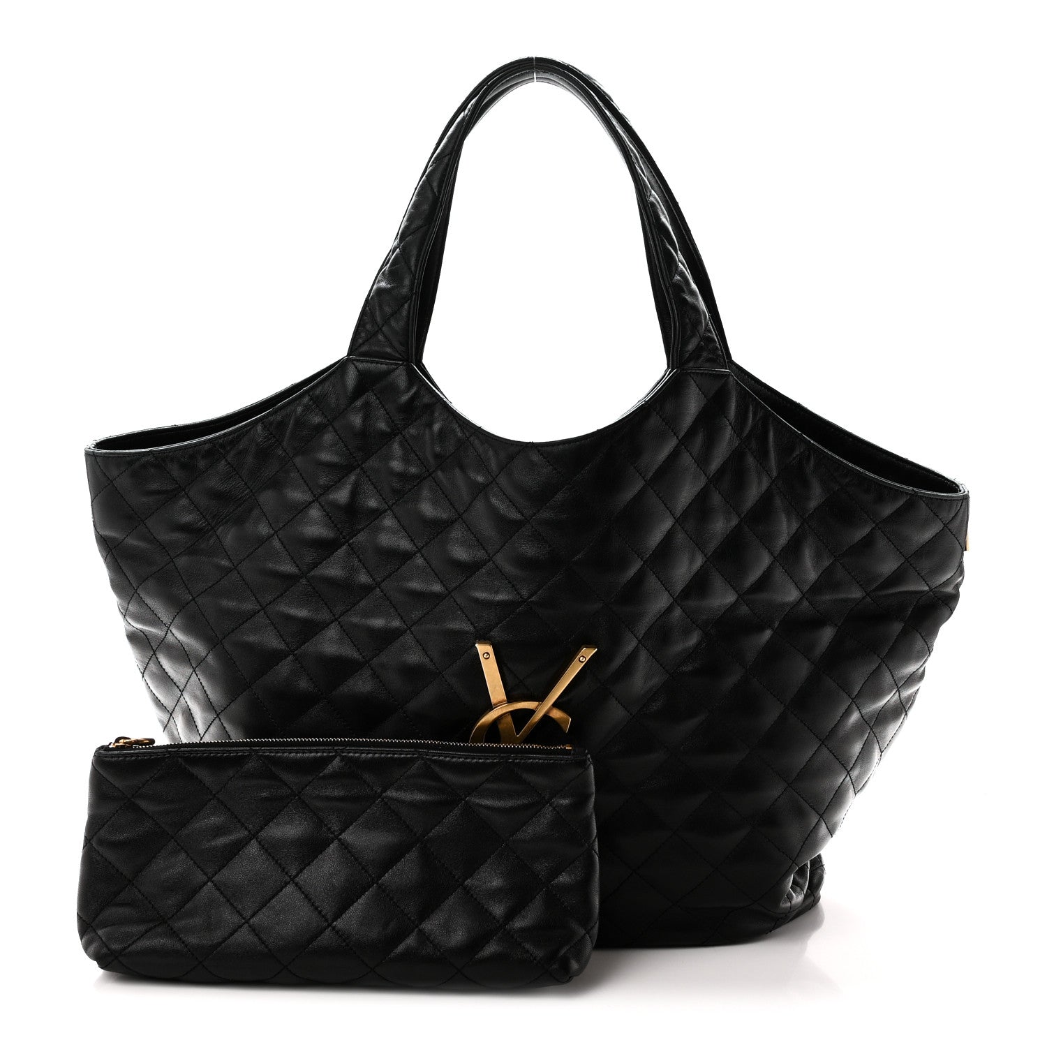 Lambskin Quilted Maxi Icare Shopping Tote Black — view 3