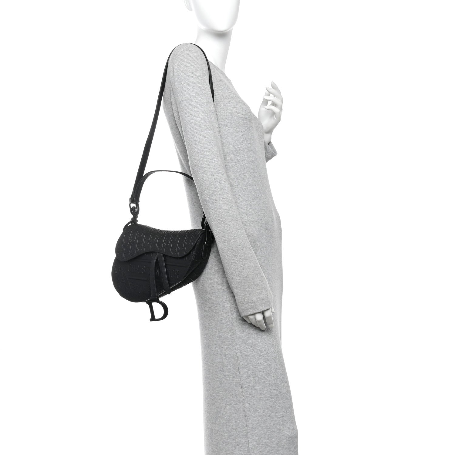 Calfskin Embossed Oblique Saddle Bag With Strap Black — view 2