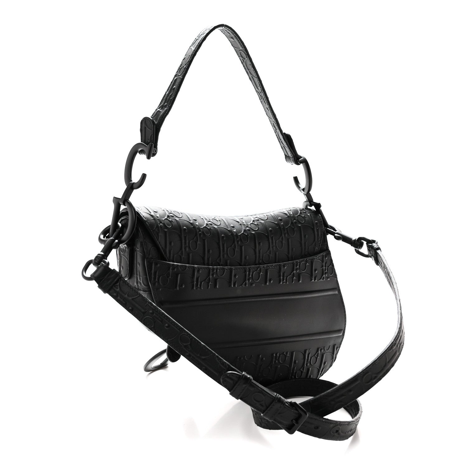 Calfskin Embossed Oblique Saddle Bag With Strap Black — view 3