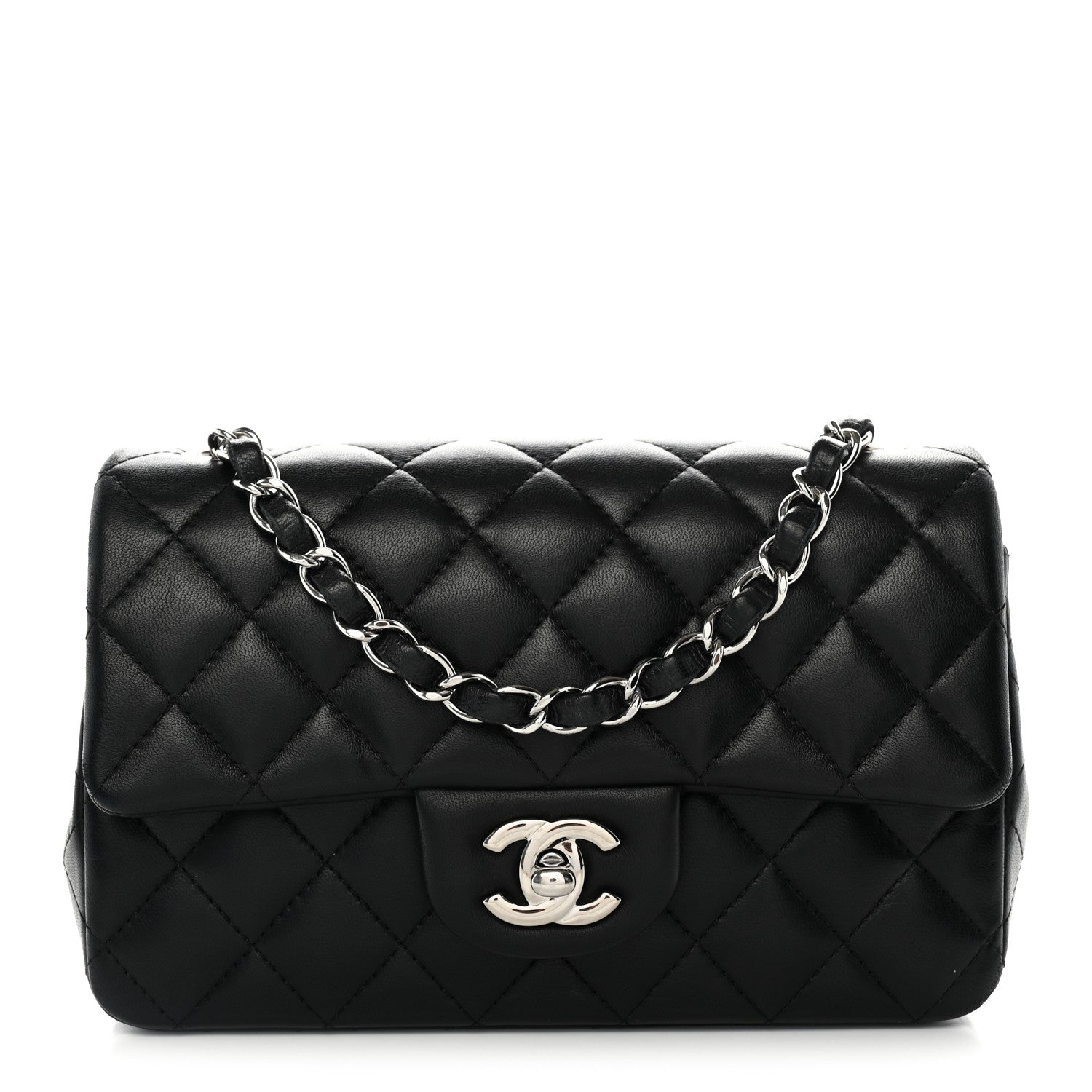 Lambskin Quilted Mini Rectangular Flap Black