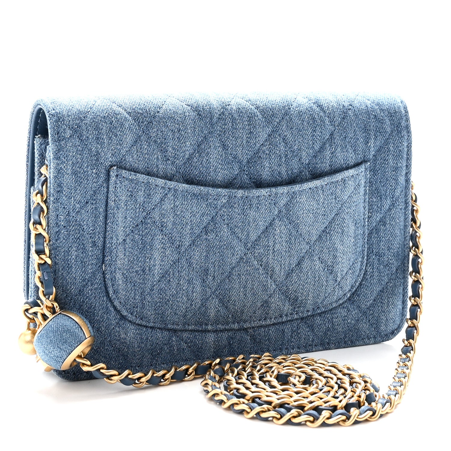 Denim Quilted CC Pearl Crush Wallet on Chain WOC Blue — view 3
