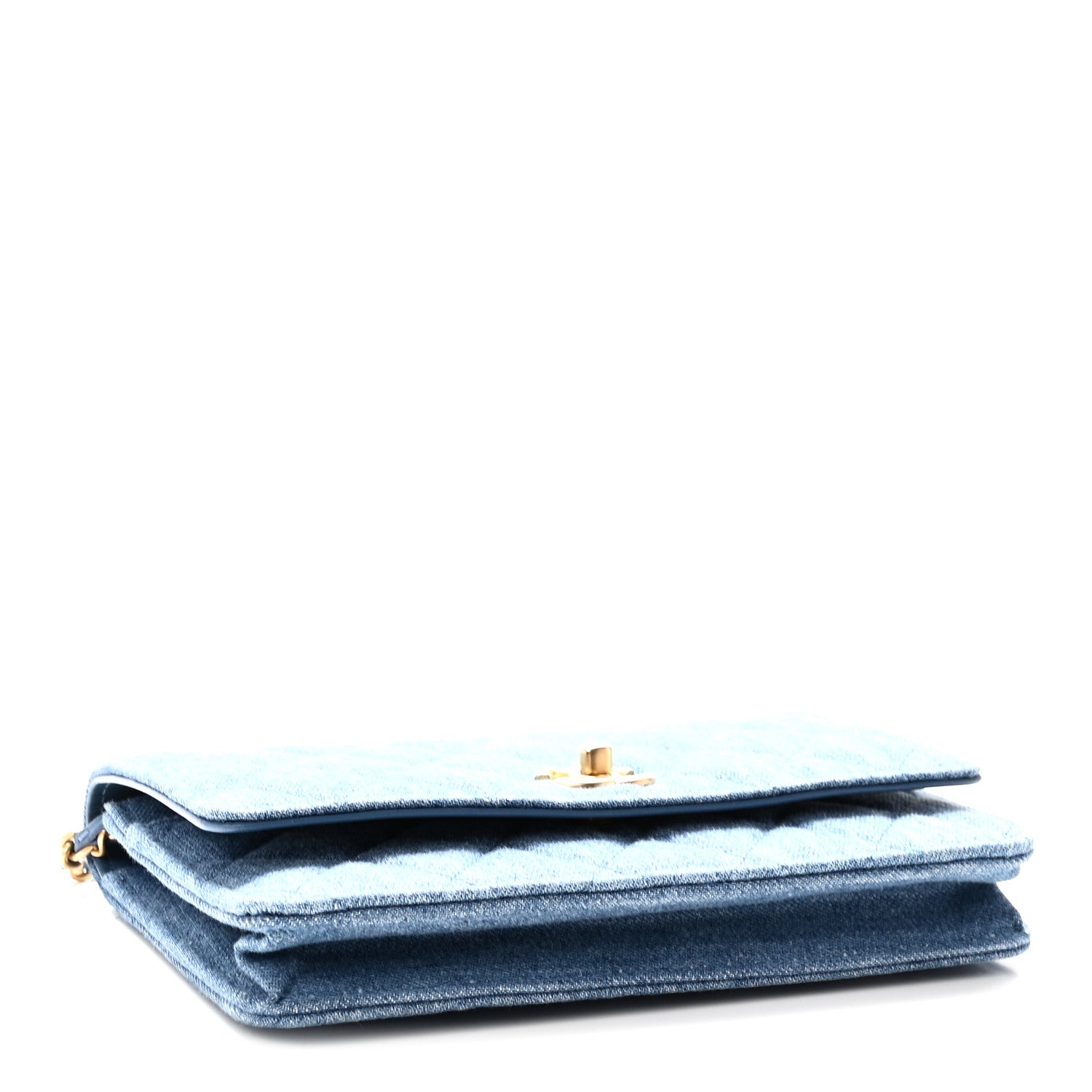 Denim Quilted CC Pearl Crush Wallet on Chain WOC Blue — view 4